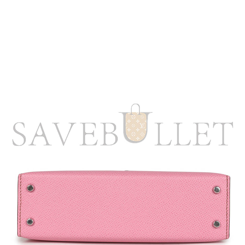 HERMÈS MINI KELLY II BUBBLEGUM WITH PALLADIUM HARDWARE (19*12*5.5cm)