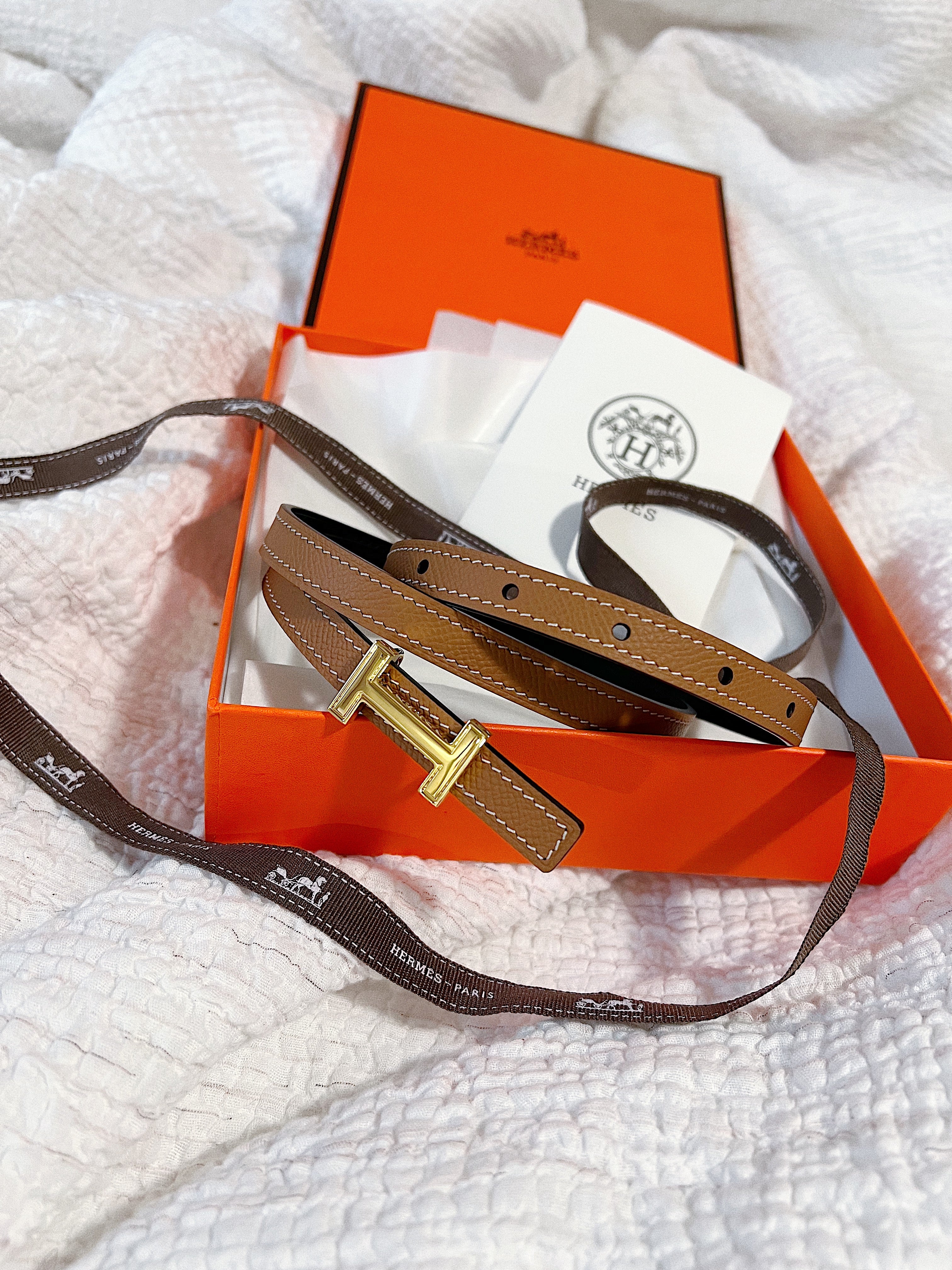 TOP HERMES Reversible Buckle Logo Epsom Belt 1.3cm - Brown & Black