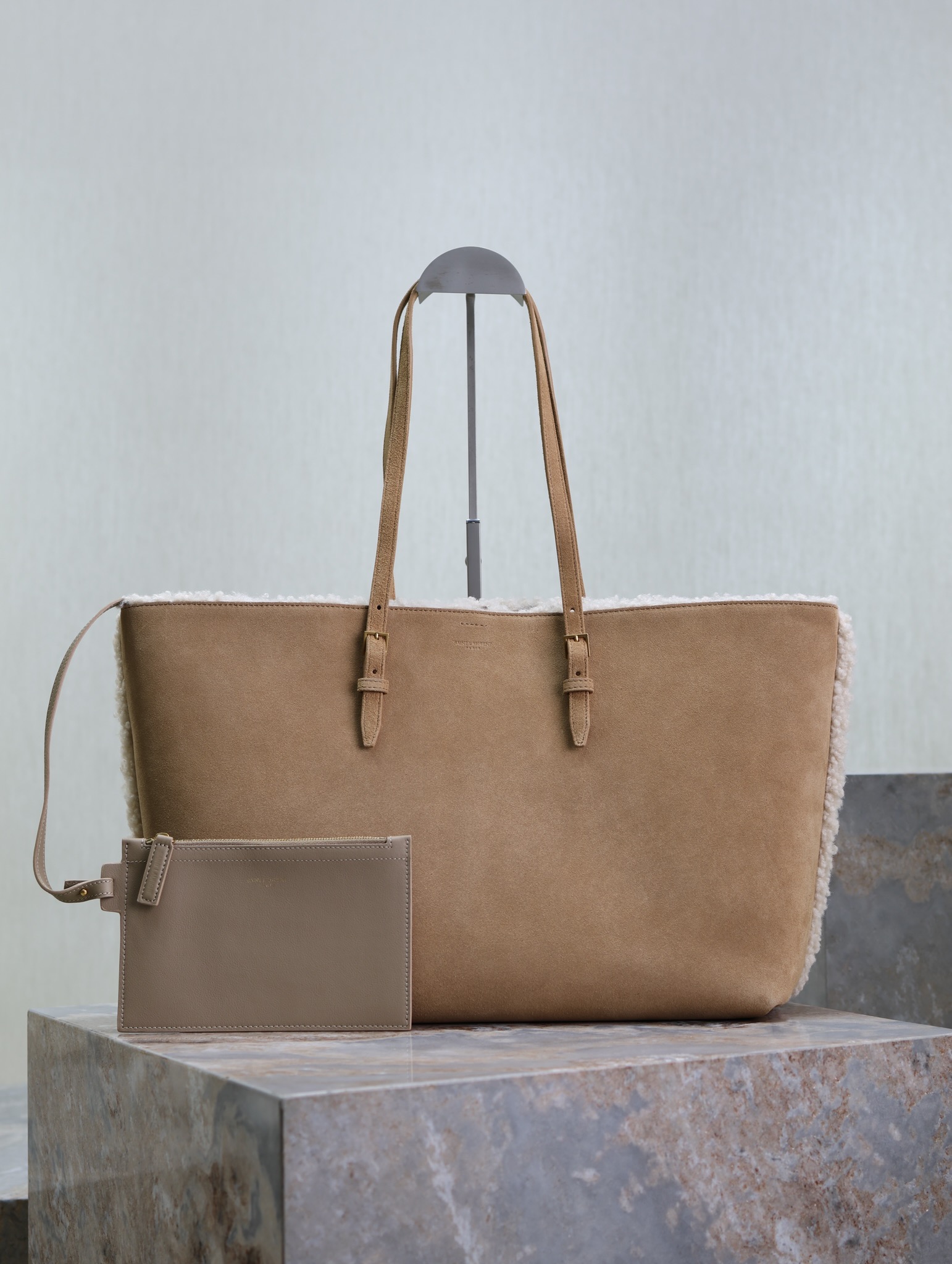 TOP Yves Saint Laurent YSL Lambswool Shopping Tote Bag 38×28×13cm-Brown
