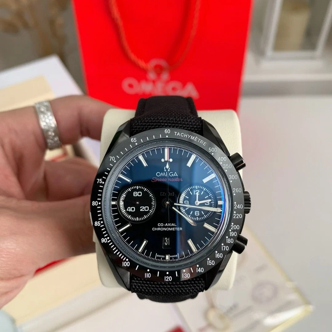 AAAWatch Men Black Ceramic Chronograph Wristwatch Dark Dial Nylon Fabric Strap Automatic Mechanical Sports Watch