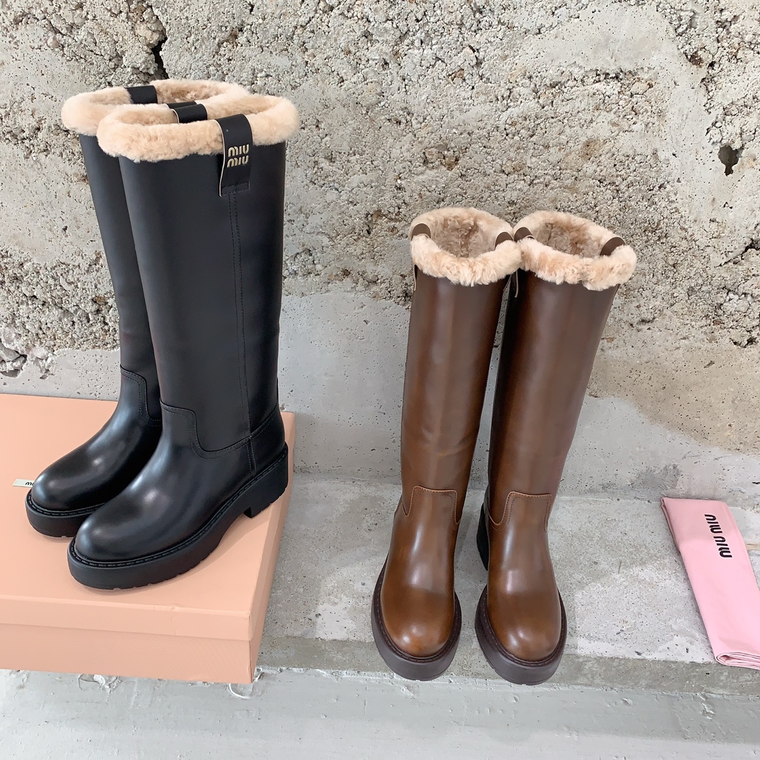 TOP Miu Miu New Punk-Inspired Wool Biker Boots - 2 Colors - 7.5CM