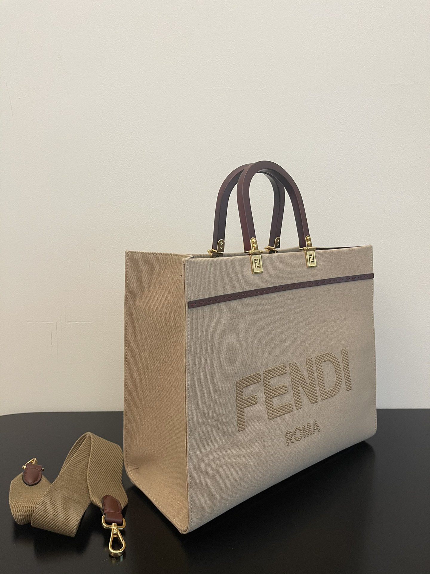 TOP FENDI Sunshine Canvas Bag 35x17x31cm/40x35x21cm - Beige