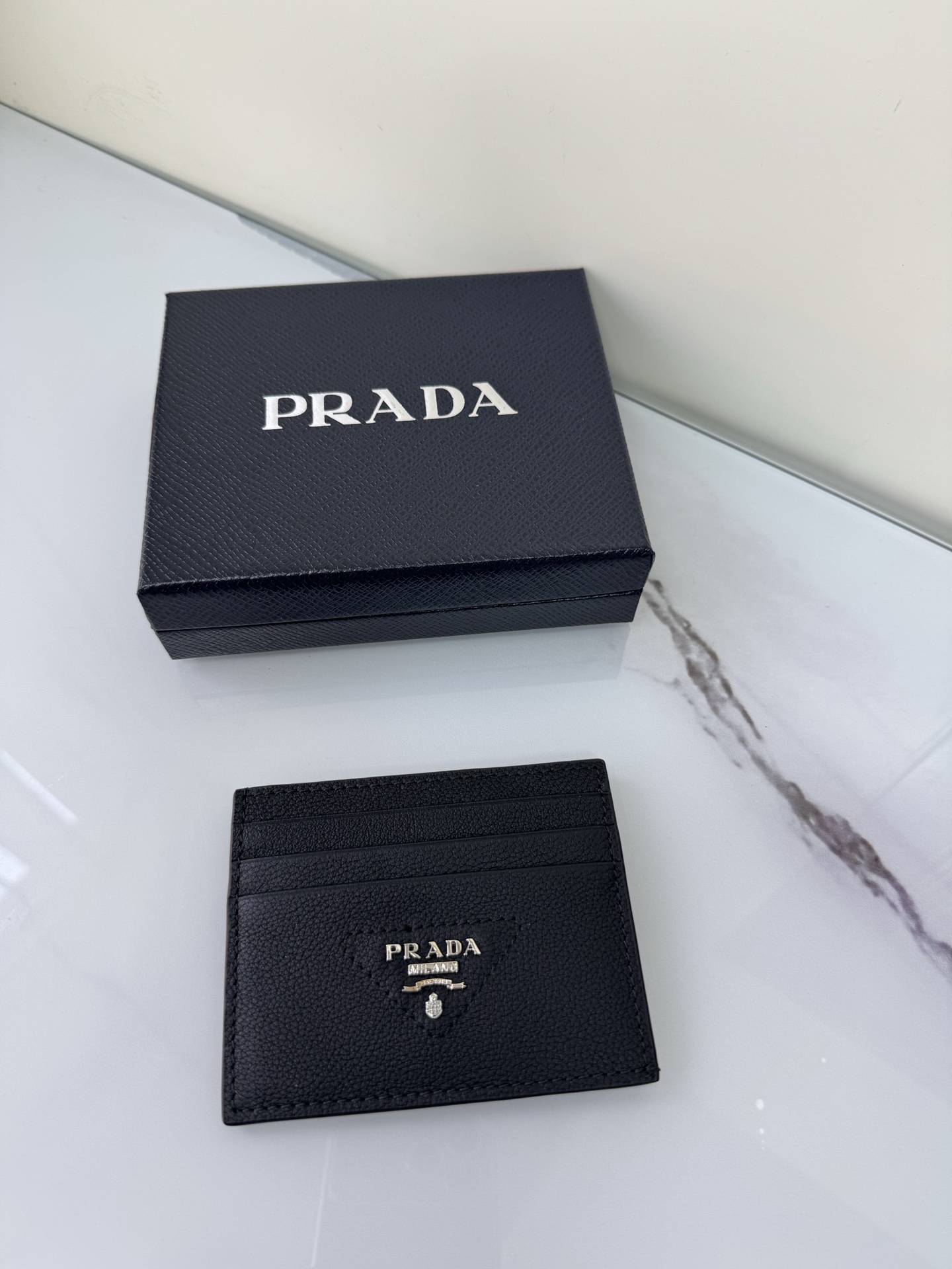 TOP PRADA Small Buckskin Card Bag - Black