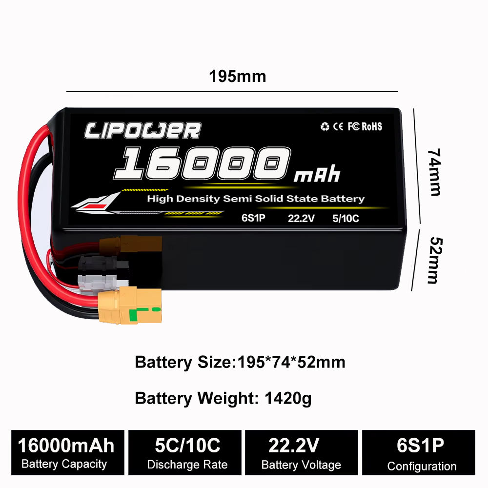 LIPOWER Solid State Lithium Polymer UAV Battery Pack 16Ah 6S 12S 18S - lipowbattery