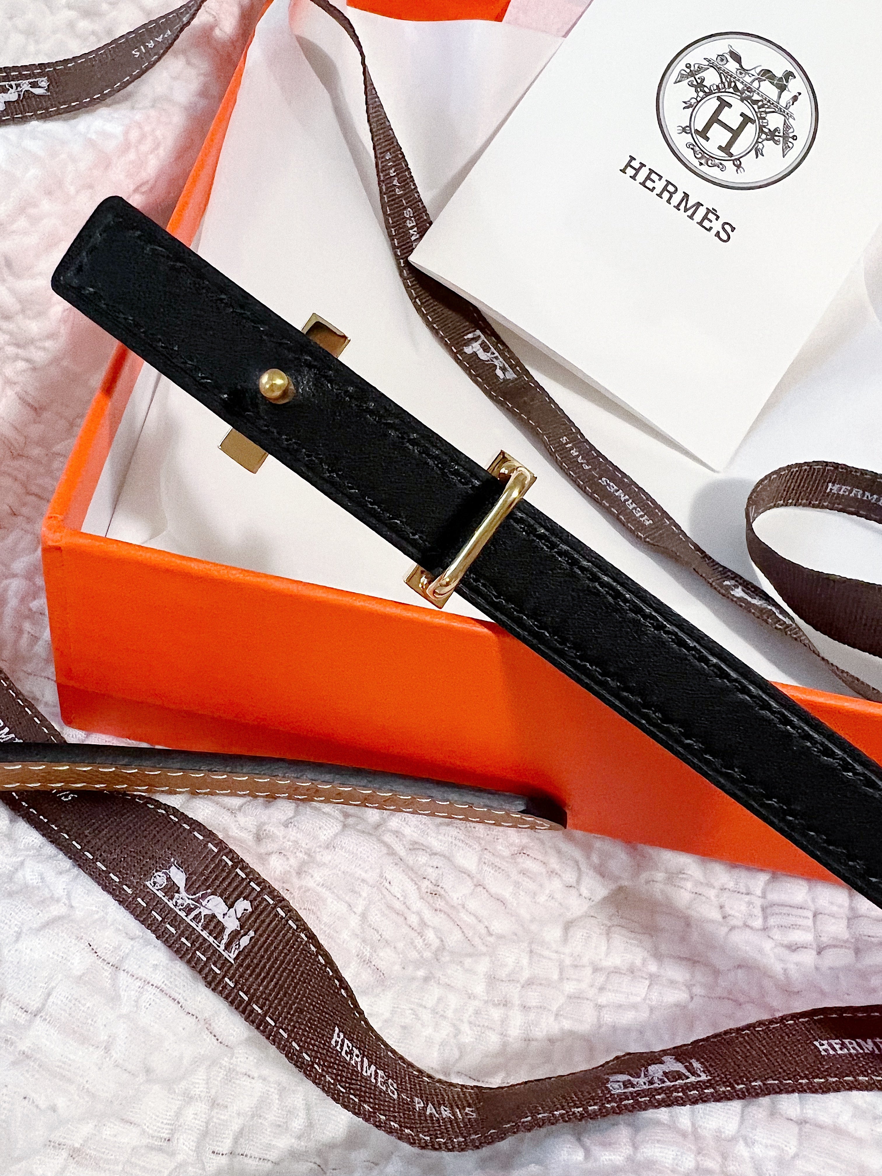 TOP HERMES Reversible Buckle Logo Epsom Belt 1.3cm - Brown & Black