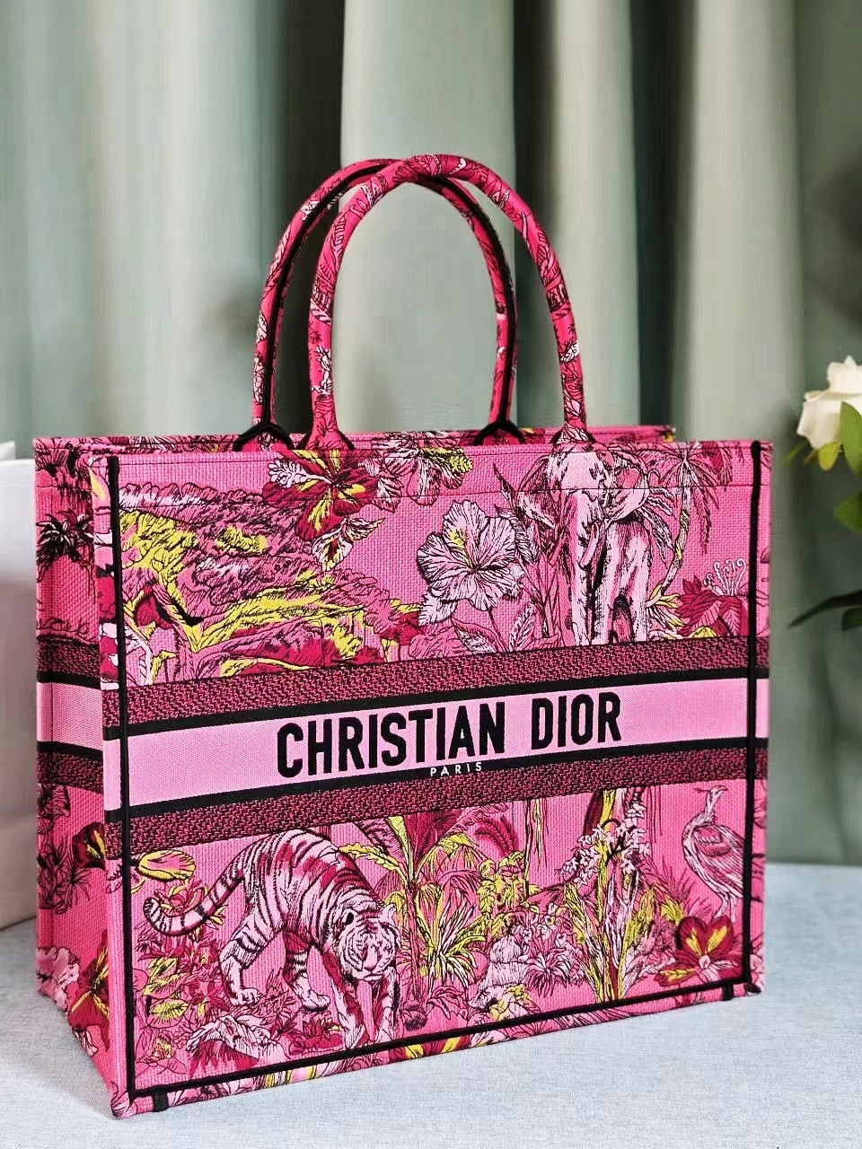 TOP Christian Dior Pink Indian Style Large Book Tote Handbag 42X35X18.5 cm