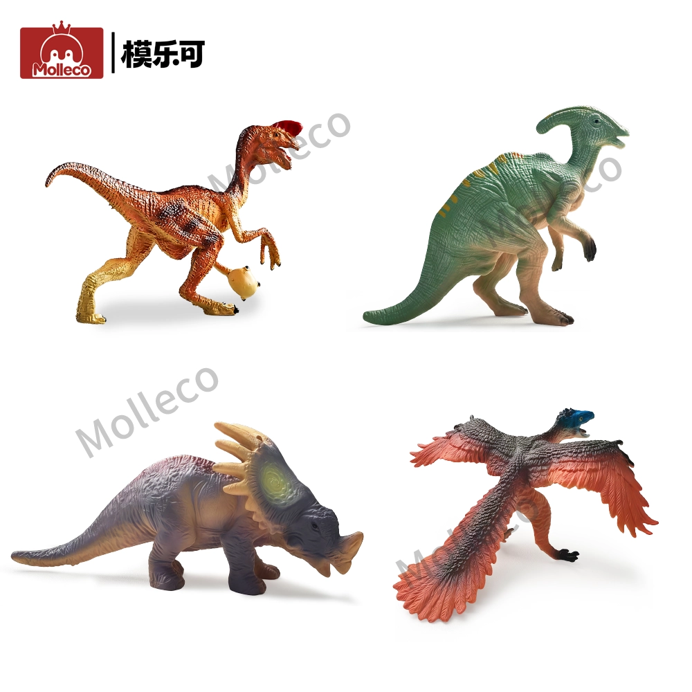 Molleco Dinosaur Figure Toys for Kids and Children Parasaurolophus+Oviraptor+Aristosaurus+Styracosaurus CP084