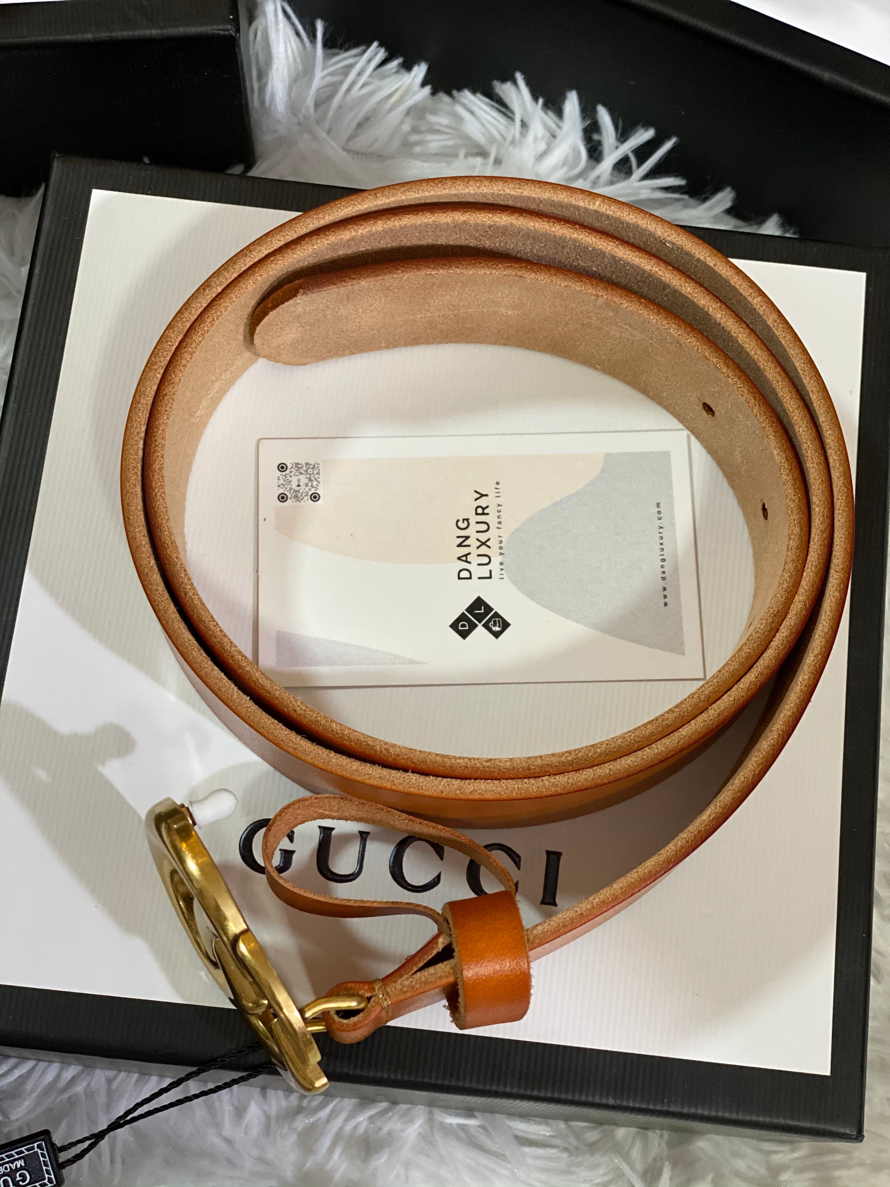 TOP GUCCI GG Buckle Leather Belt 3.4cm - BROWN