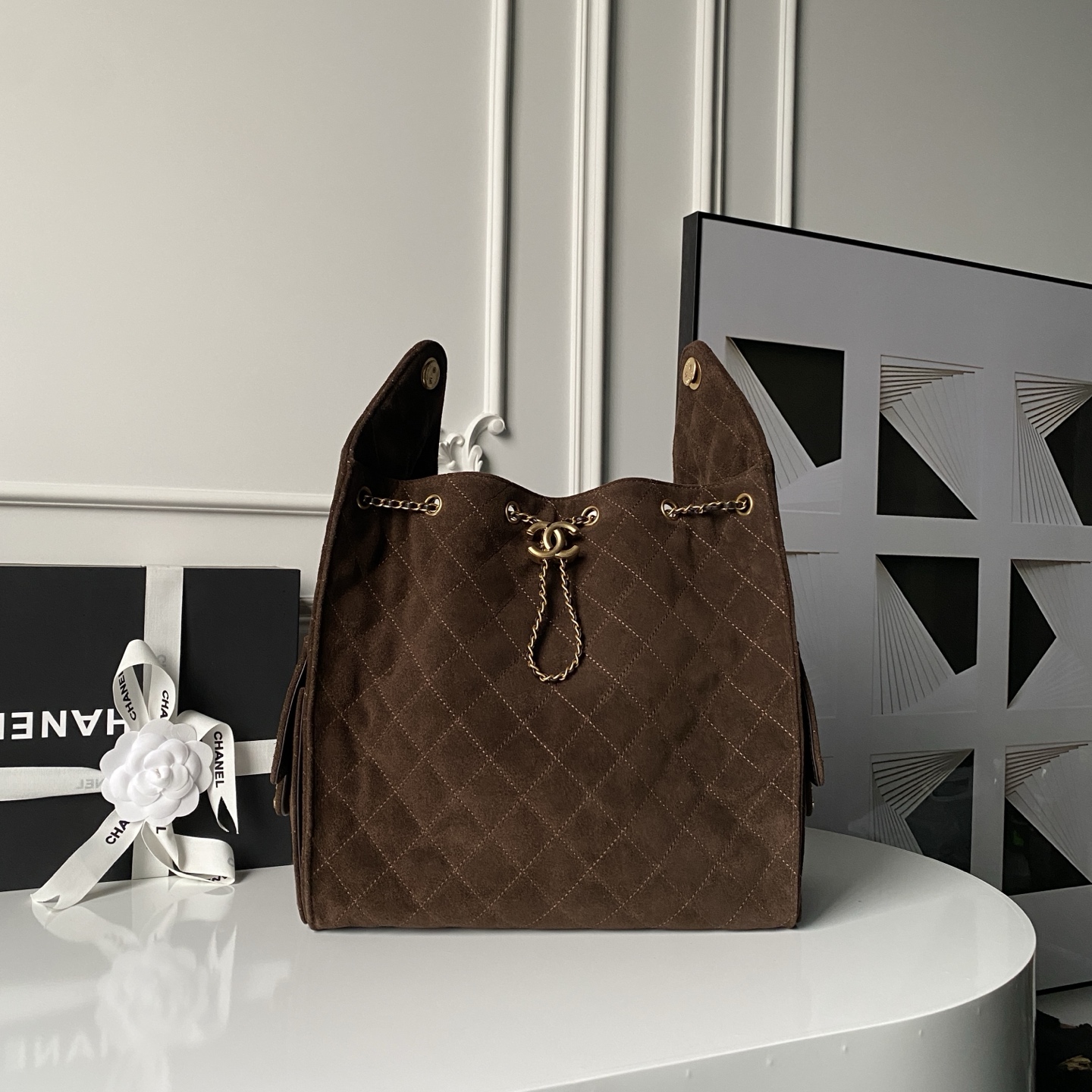TOP CHANEL Hobo Shopping Bag 26x30x14cm/30x15x40cm - Brown