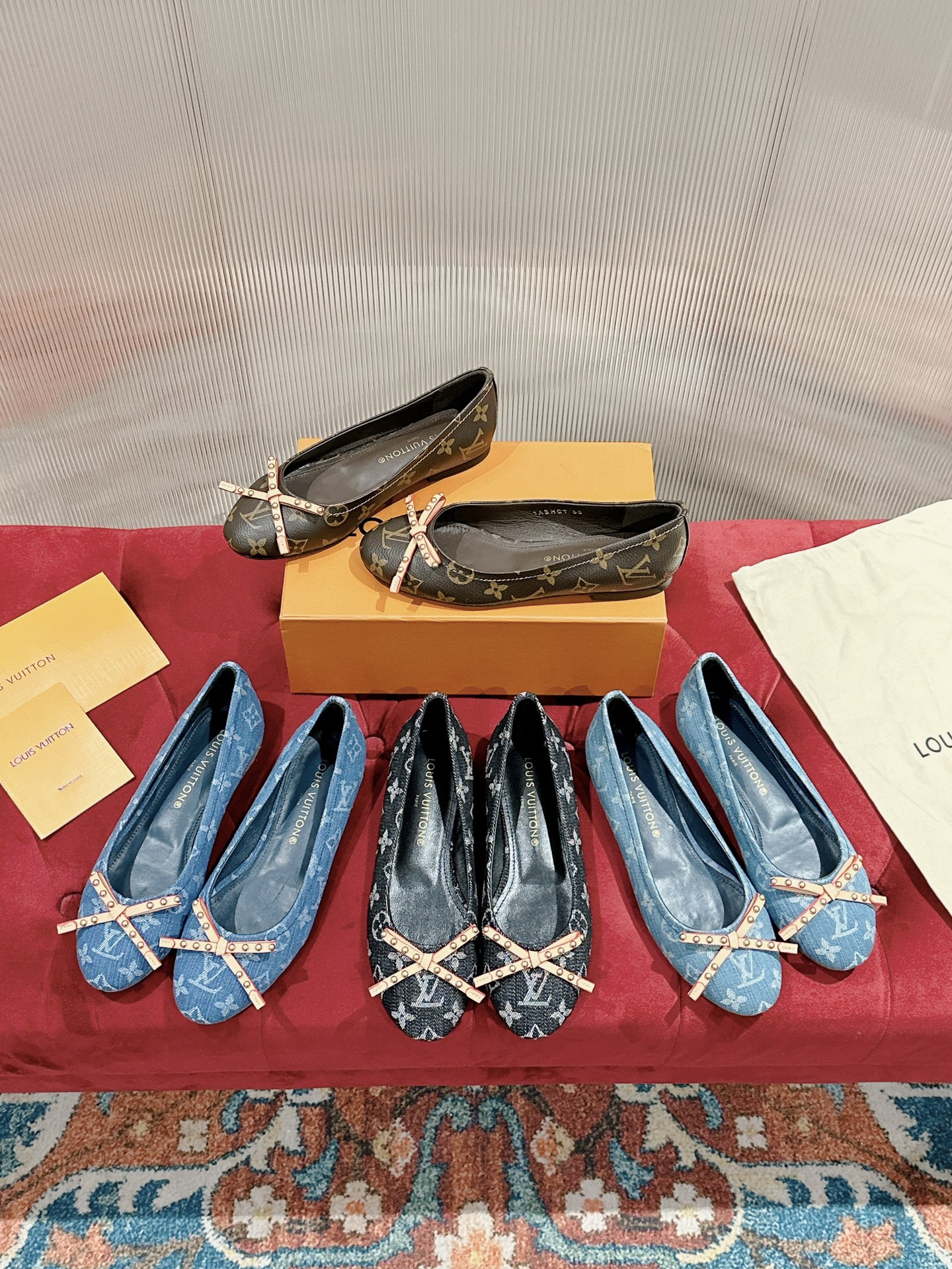 TOP Louis Vuitton LV Classic Denim Bow Tie Ballet Shoes - 4 Color