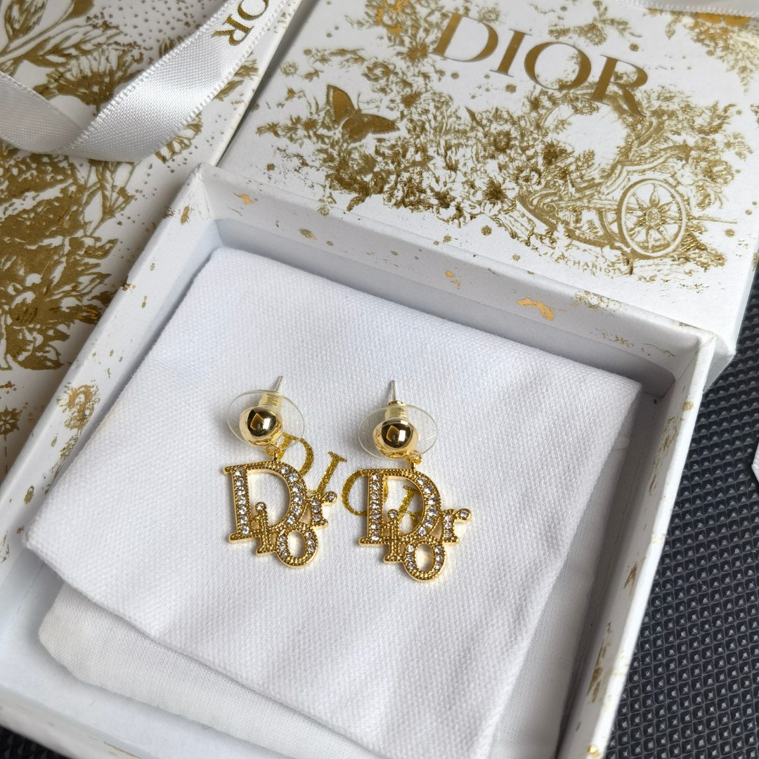 TOP Christian Dior diamond tassel full diamond logo letter earrings