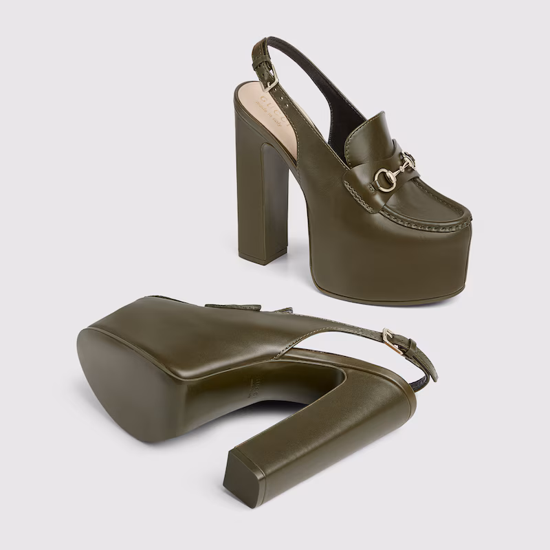 TOP GUCCI Women's Horsebit Platform Loafer Slingback - Green