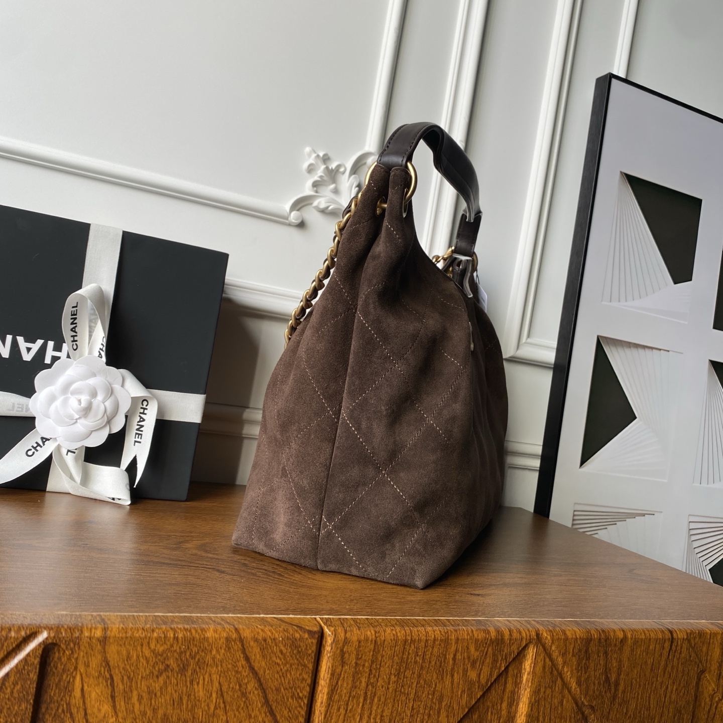 TOP CHANEL  26C  Hobo Bag Suede 29×35×13cm - Brown