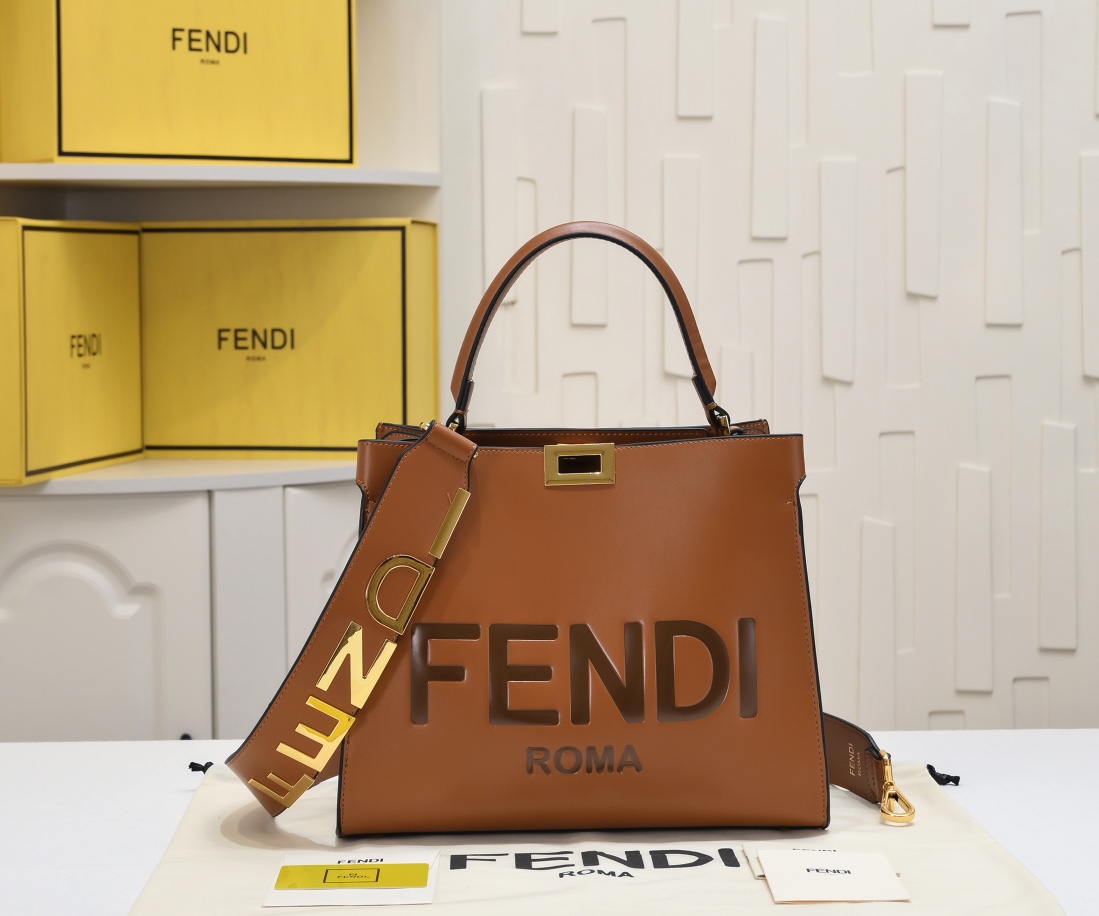 TOP FENDI Peekaboo X-Lite Tote Bag 30cm  -Brown