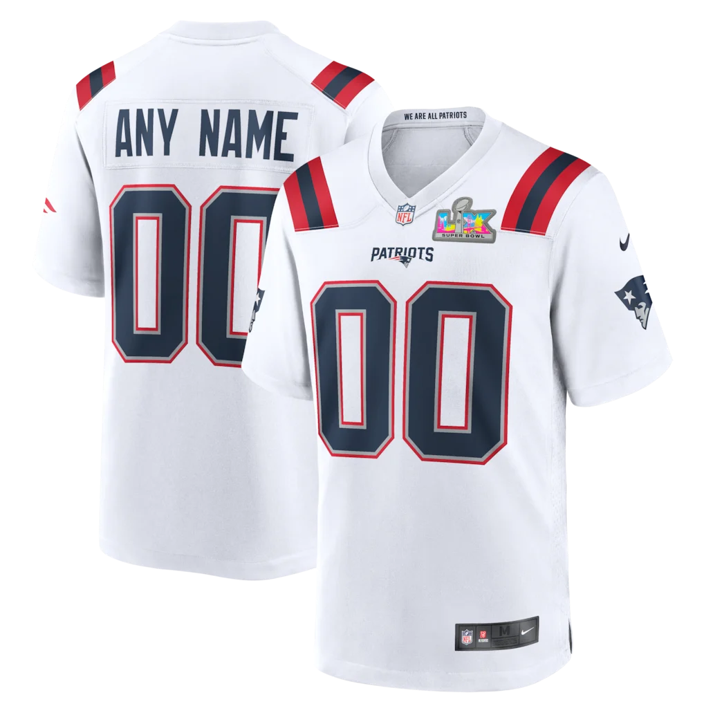 Men's New England Patriots Road Game Super Bowl LX Patch Custom Jersey