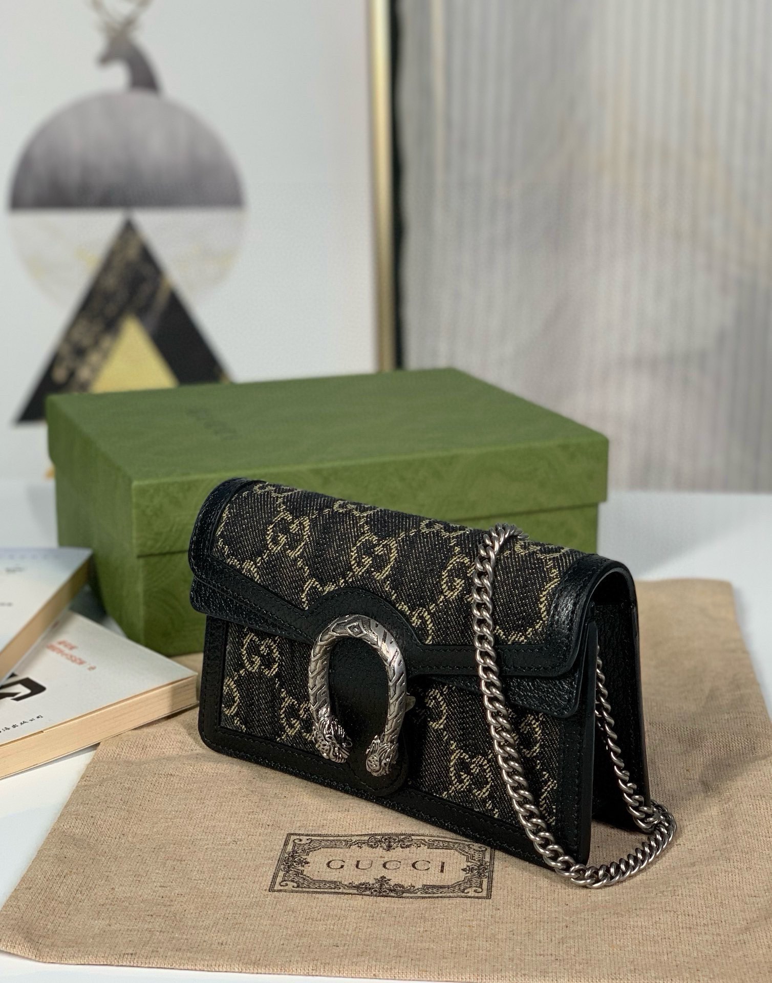 TOP GUCCI Dionysus Bag Mini Chain Bag 16.5x10x4cm - Black