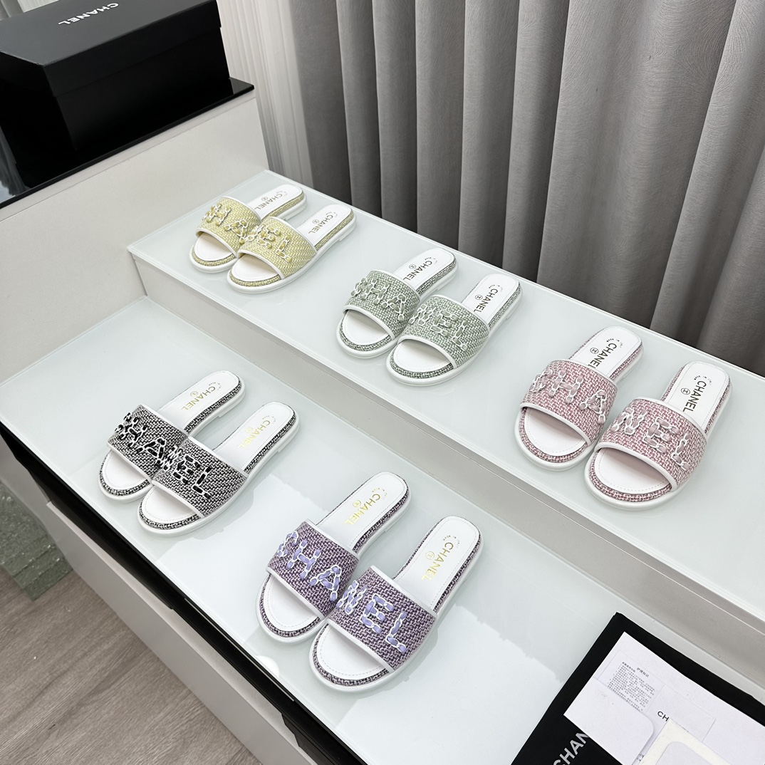 TOP CHANEL Silk Embroidered Slippers - 5 Colour