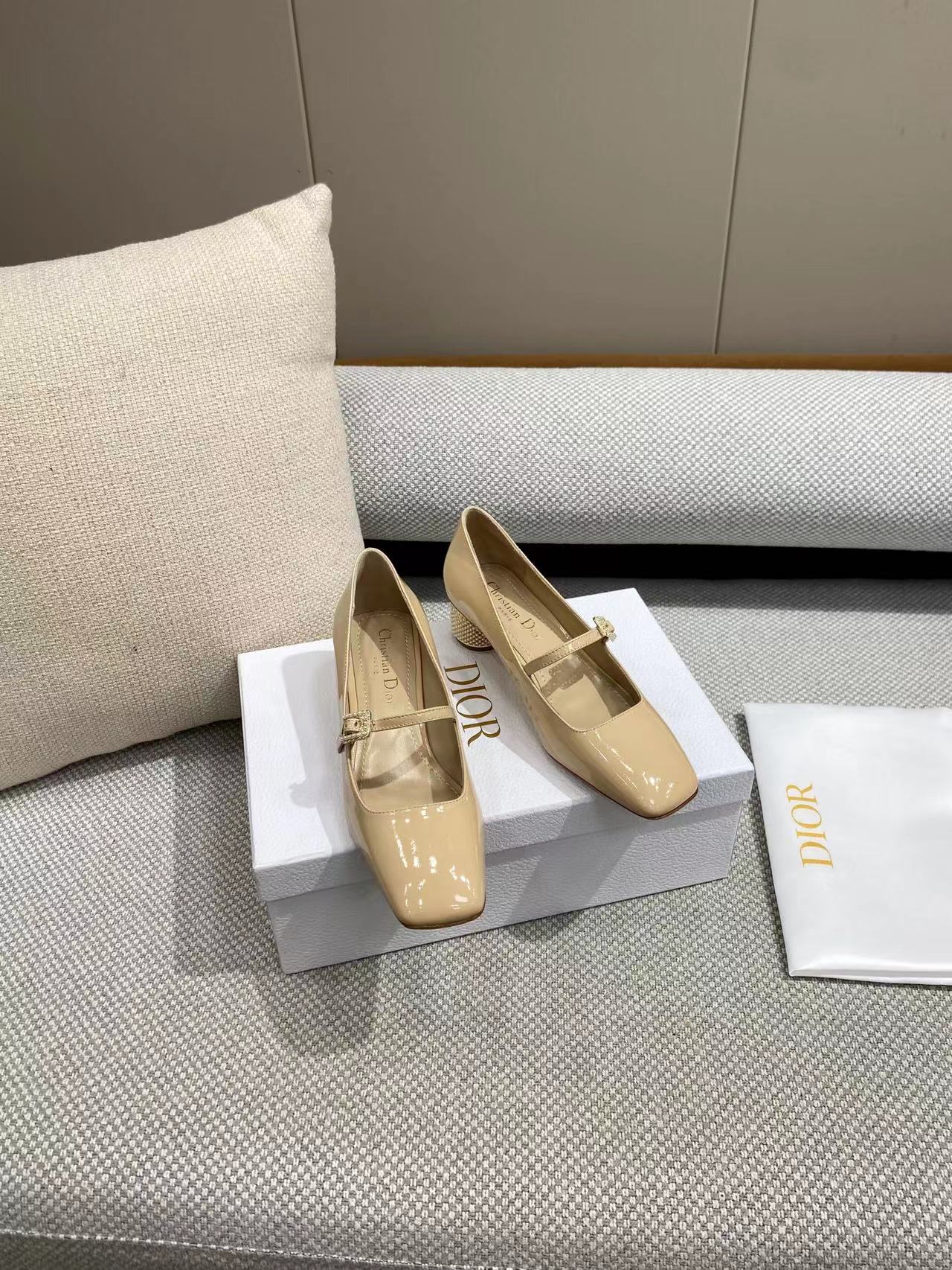 TOP Christian Dior Imported Leather Soles And Square Toe Shoes - 2 Colors - 4cm