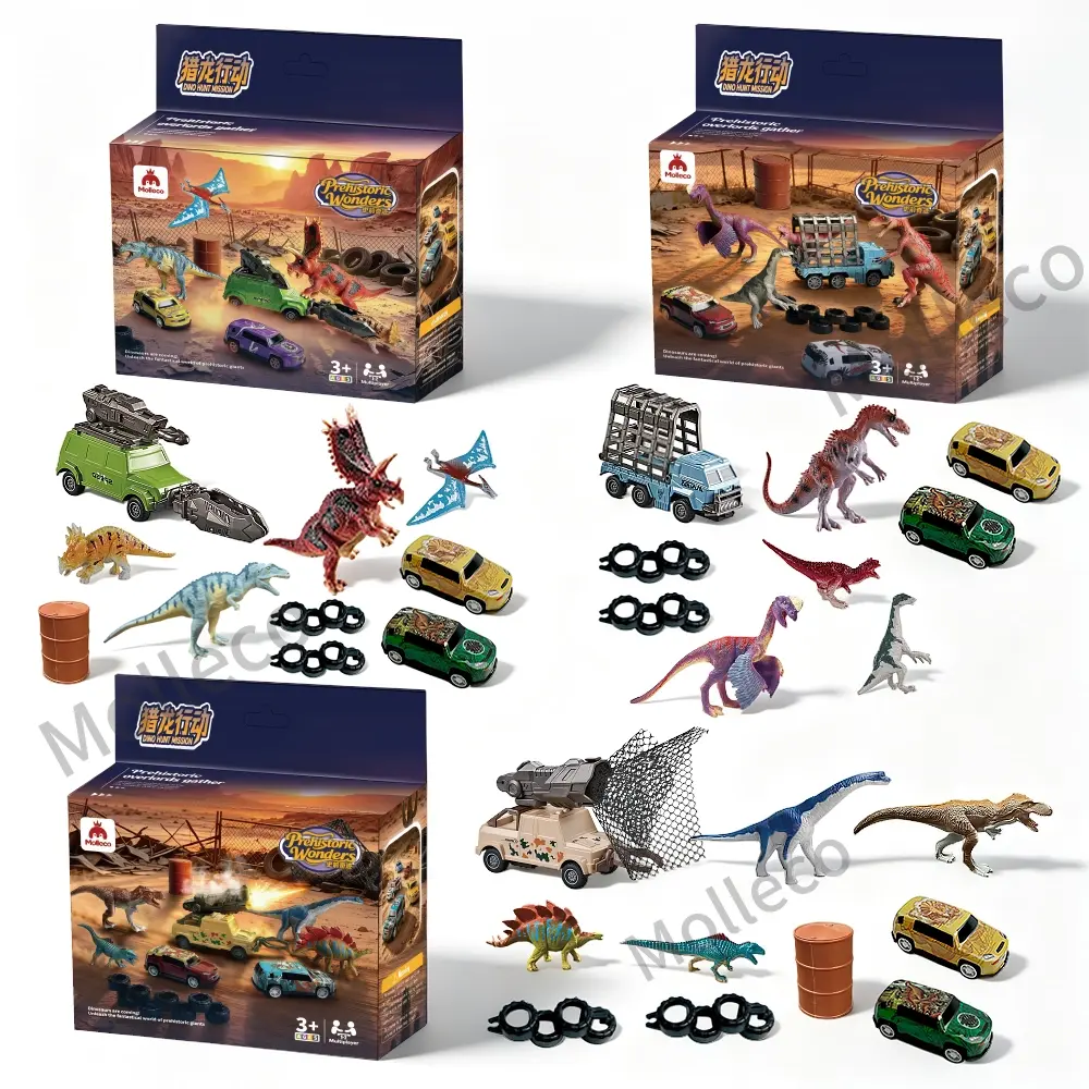 Molleco Dinosaur Figure Car Toys Set for Kids and Childre ST090