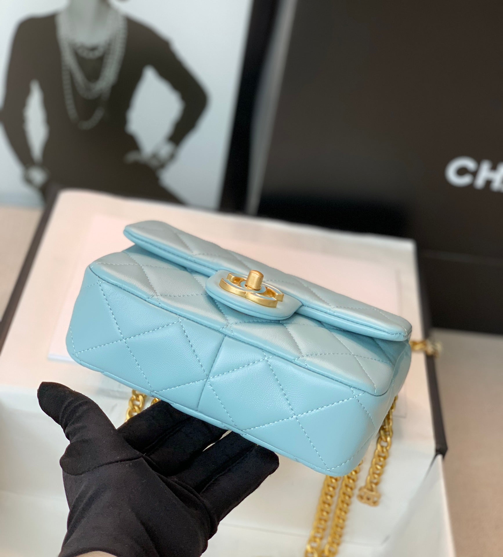 TOP CHANEL Flap Bag w Enamels Mini - Blue