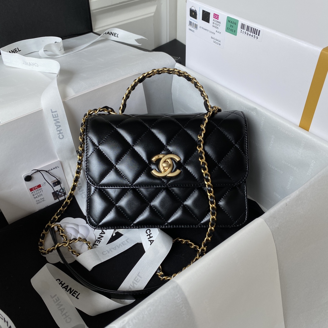 TOP CHANEL Mini CoCo Handle Bag 20X14X7.5cm - Black & GHW