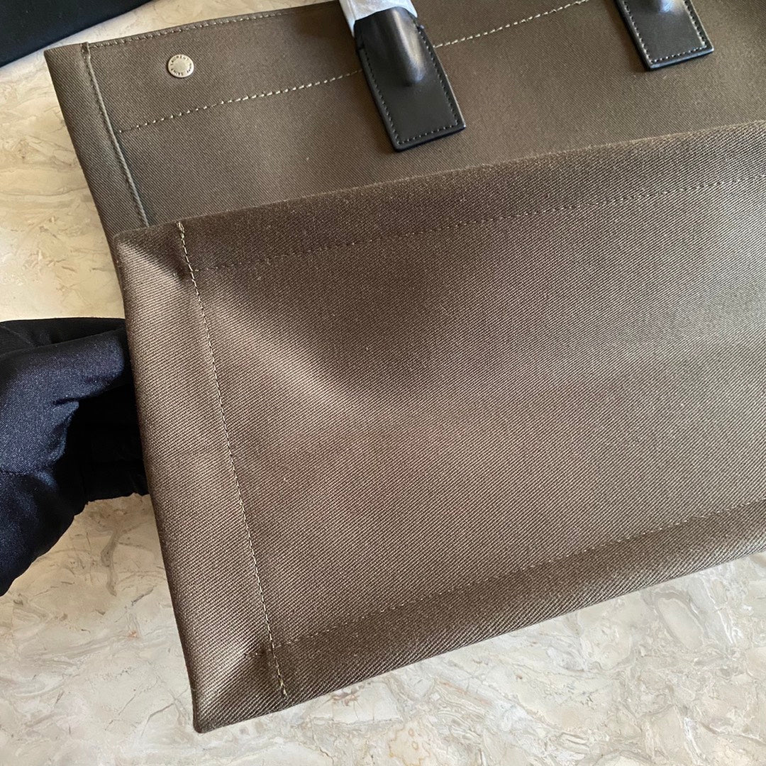 TOP Yves Saint Laurent YSL Rive Gauche Canvas Tote Bag - Green