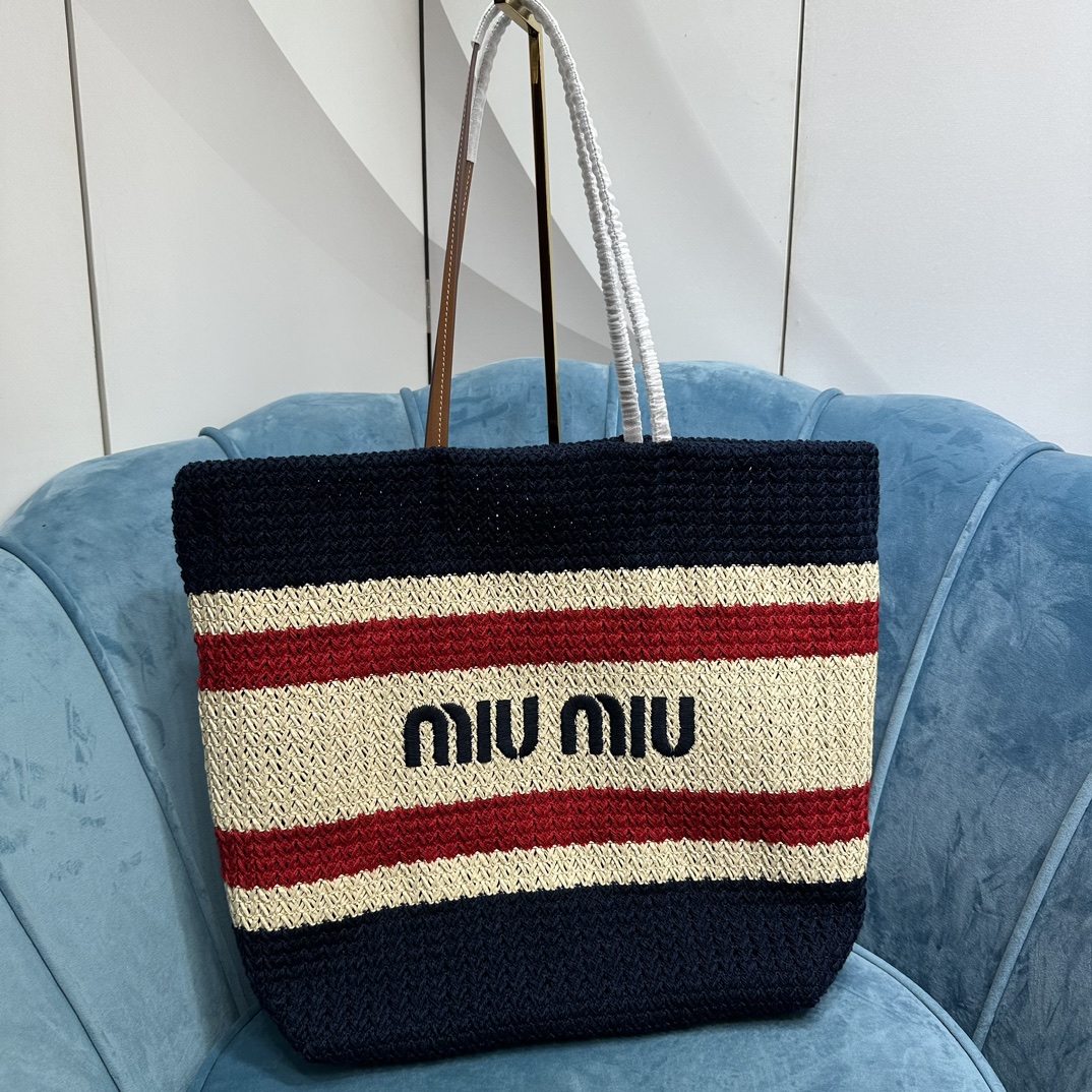 TOP Miu Miu Raffia Straw Ppatchwork Tote Bag 40 x 34 x 16 cm - 2 Color