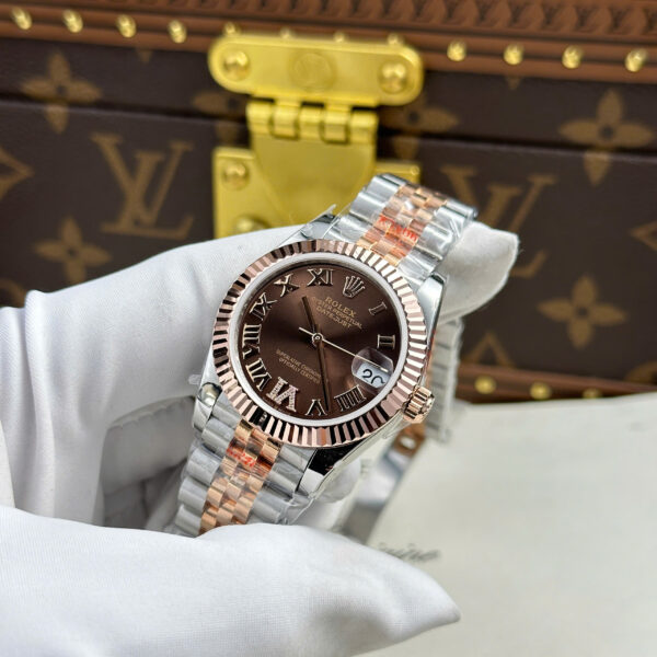 AAAWatch Rolex Datejust Ladies Automatic Watch, Two‑Tone Rose Gold Steel Jubilee Bracelet, Fluted Bezel Brown Roman Numeral Dial Date Window Wrist Watch