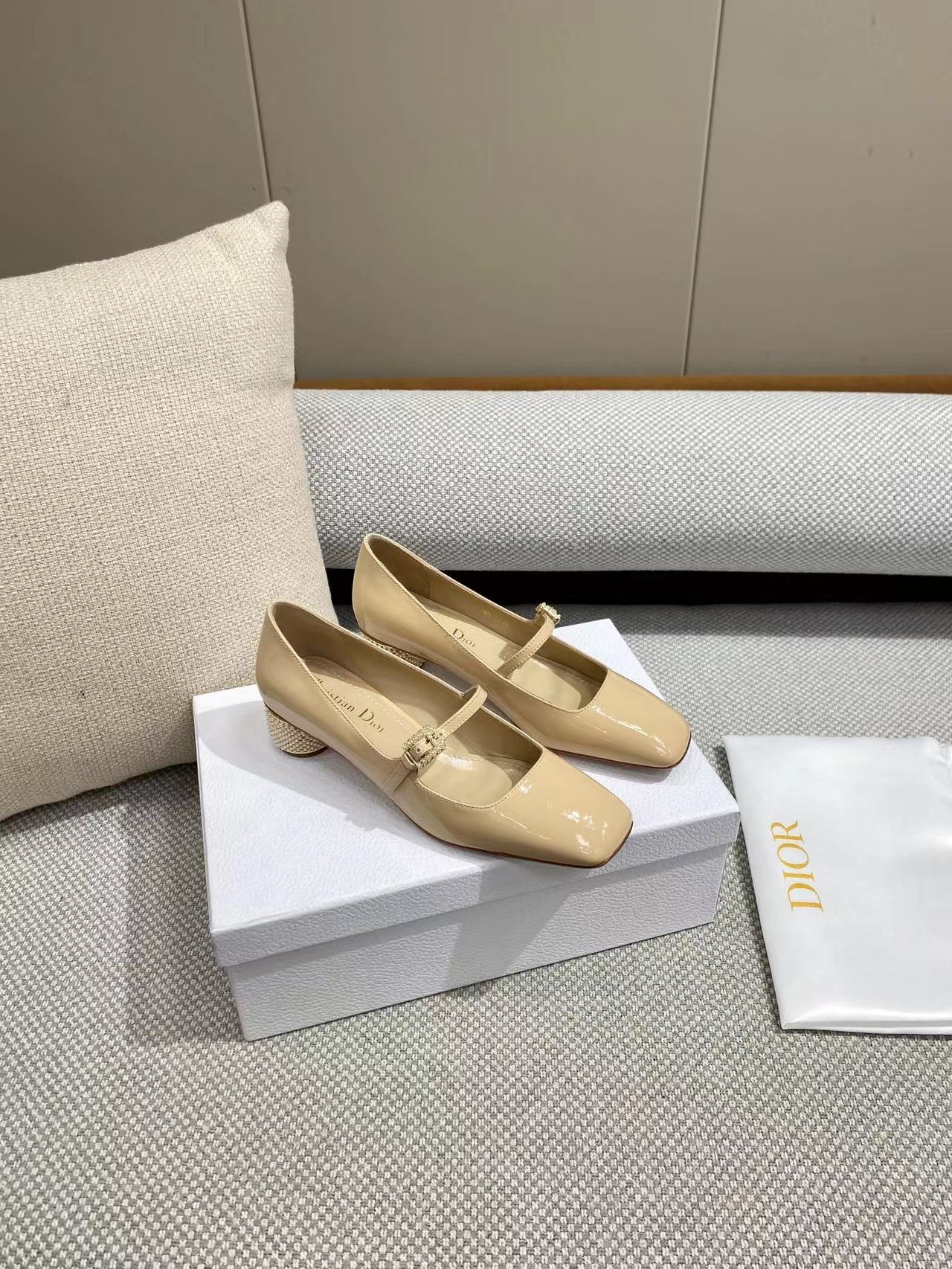 TOP Christian Dior Imported Leather Soles And Square Toe Shoes - 2 Colors - 4cm