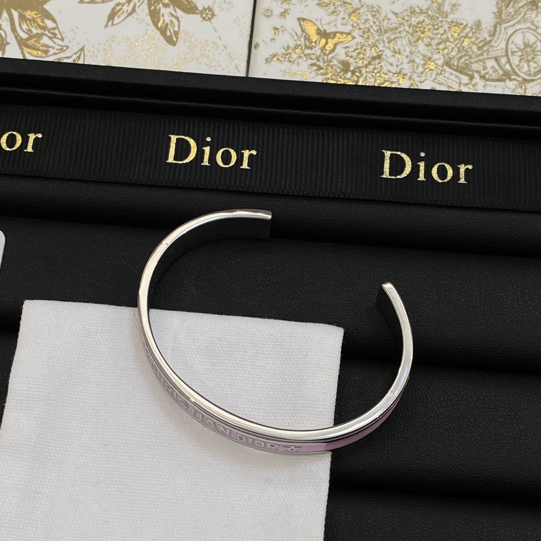 TOP Christian Dior Letters Open Bracelet - Silver & Pink