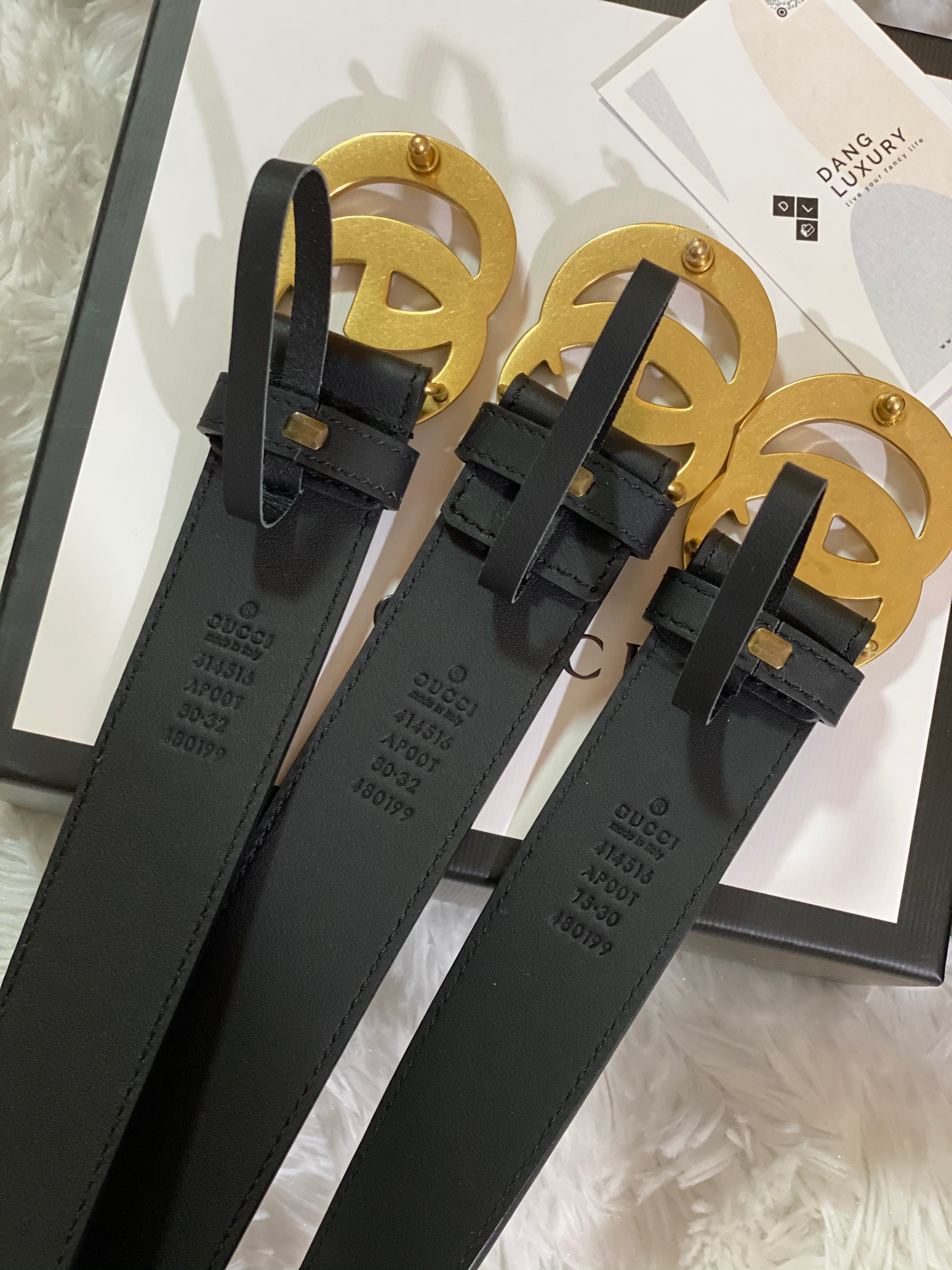 TOP GUCCI GG Buckle Leather Belt 3.4cm - BLACK