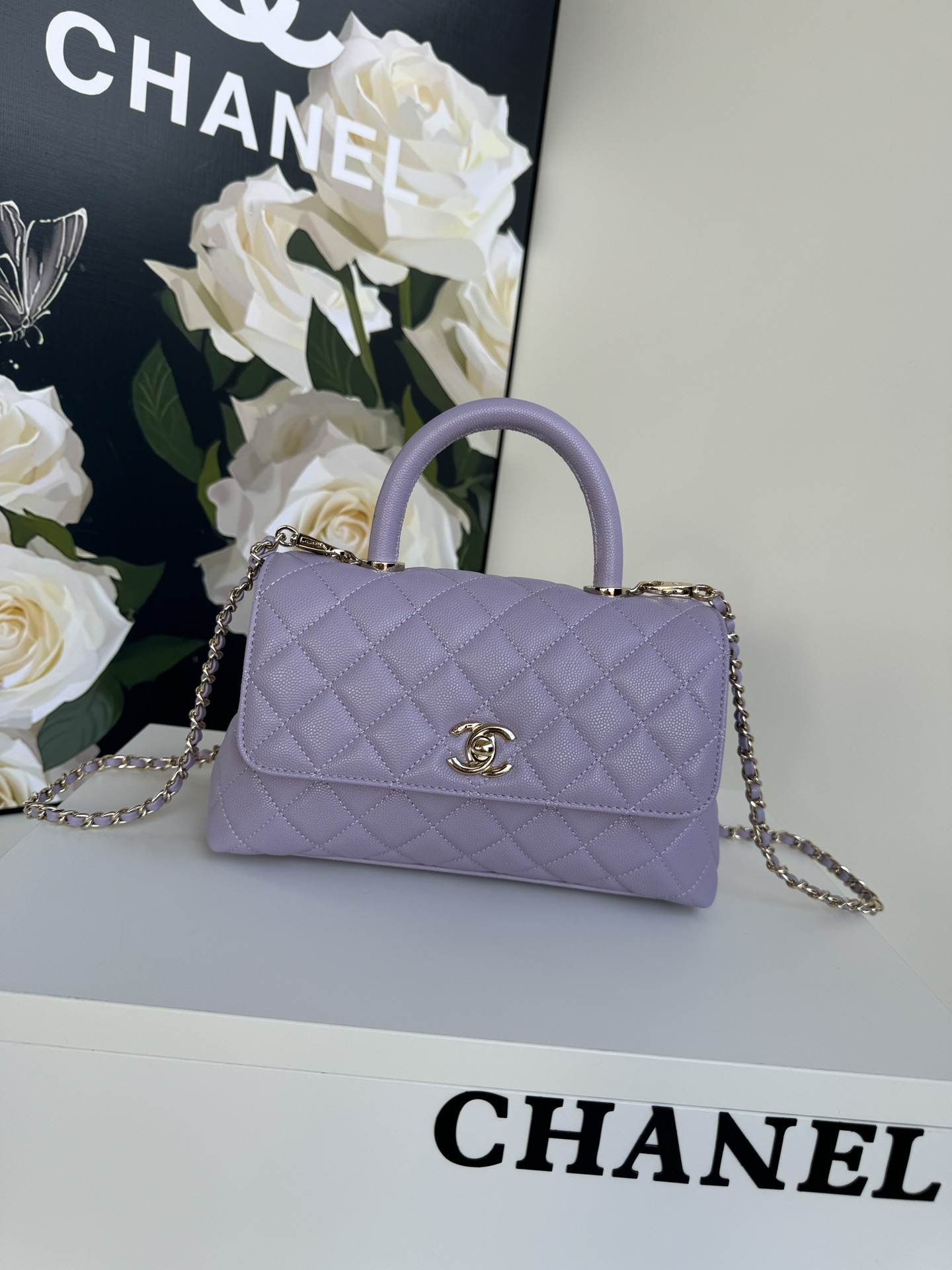 TOP Chanel CoCo Handle Bags Cowhide with Lambskin lining 23cm/28cm - Purple&GHW