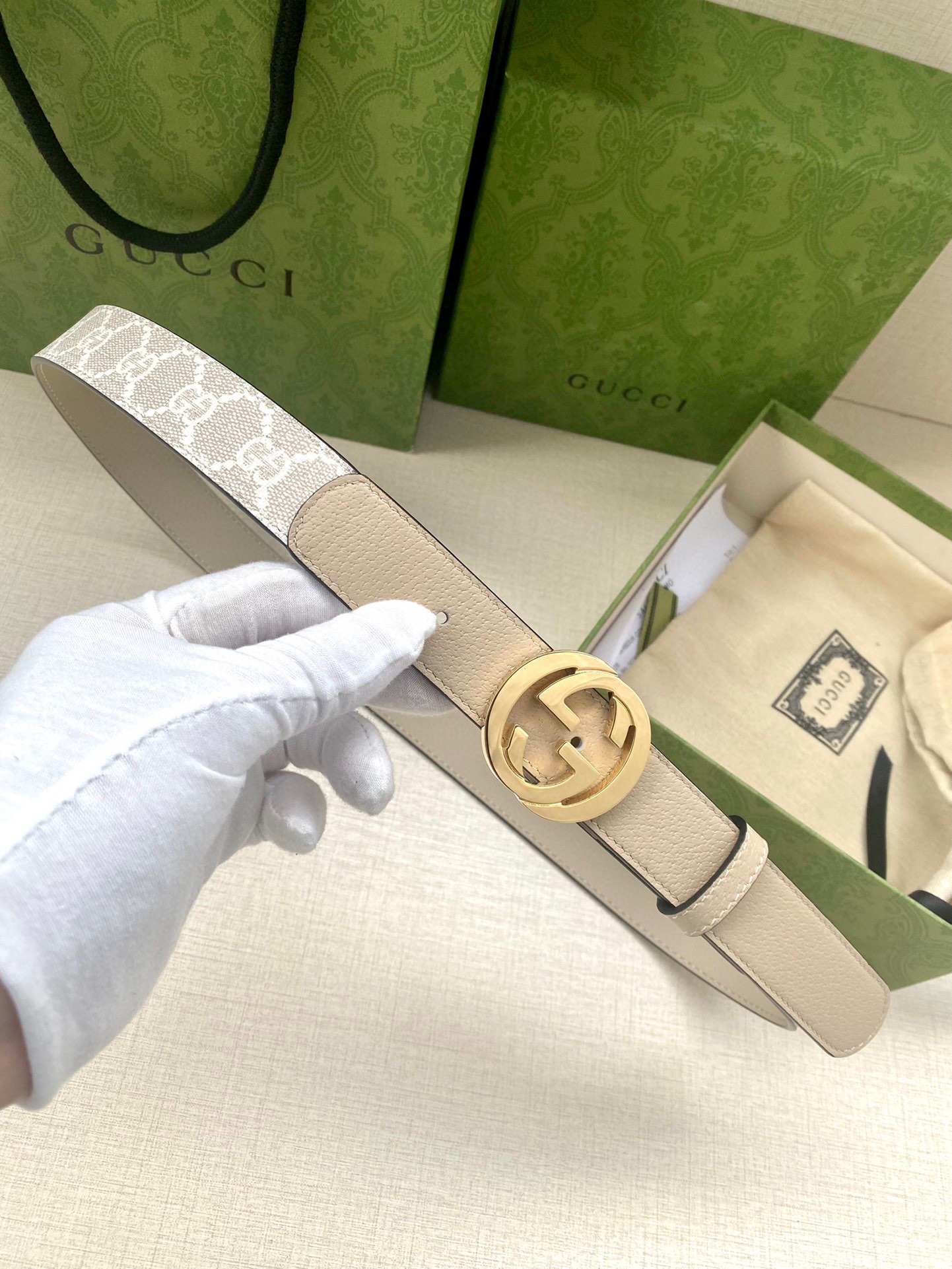TOP GUCCI GG Supreme Canvas Belt Calfskin - 3.0cm
