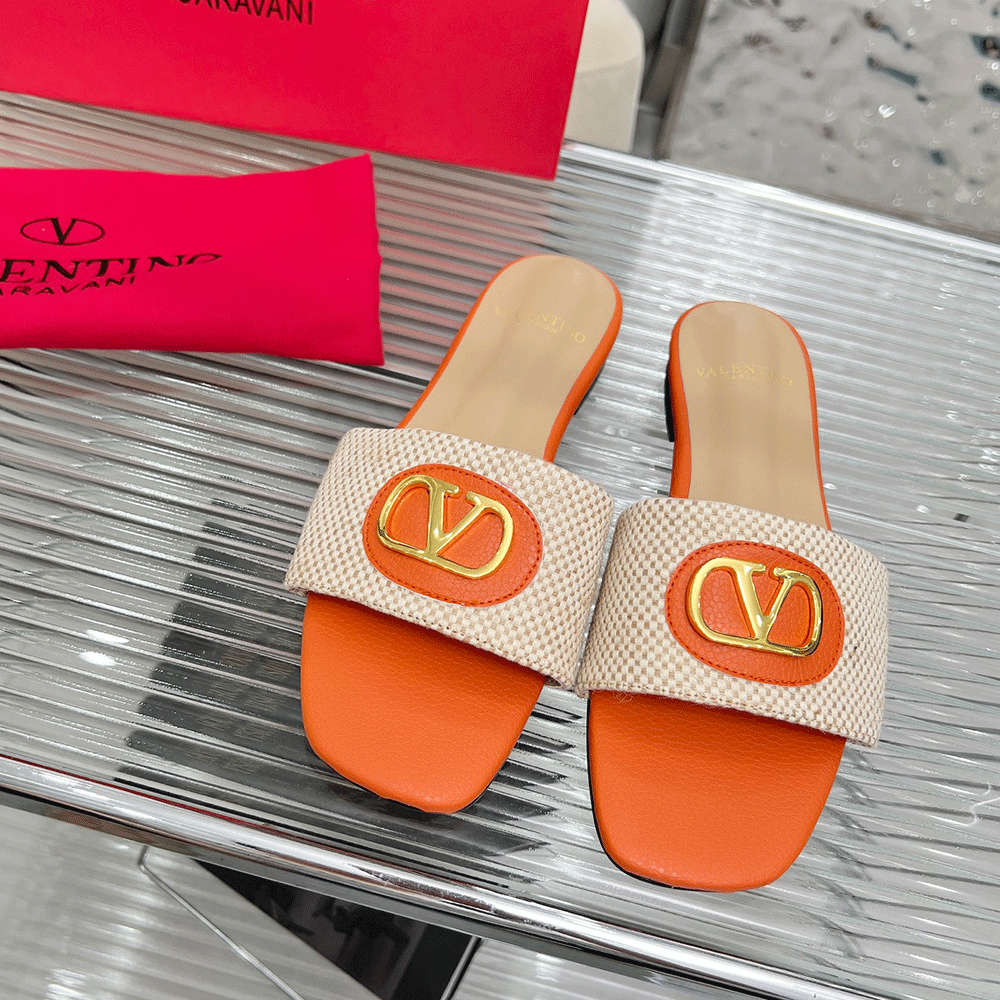 Valentino embellished textured-leather and canvas slides （Replica）