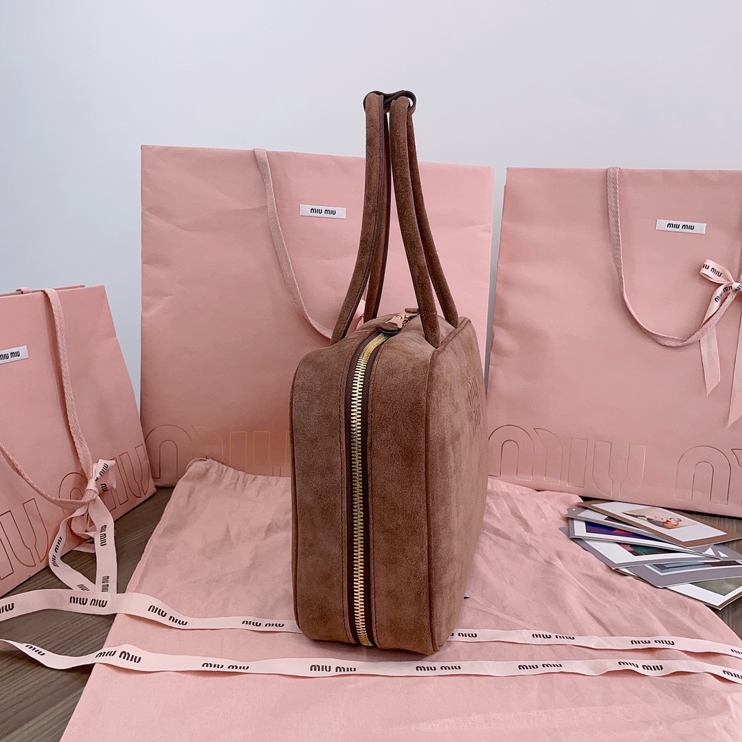 TOP Miu Miu Suede Briefcase 34x23x12cm - Brown
