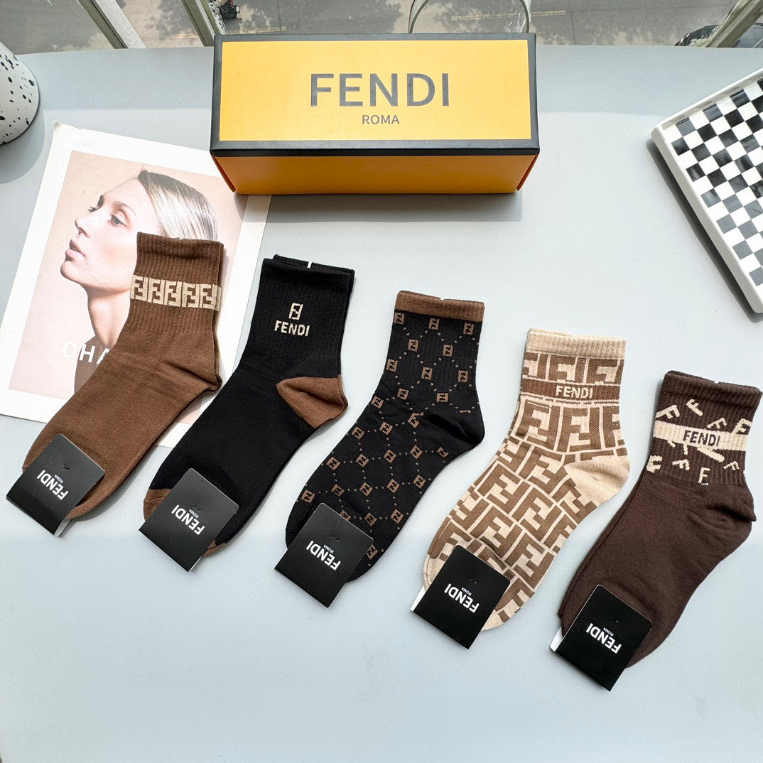 TOP FENDI Socks - 5 Pieces as a Set