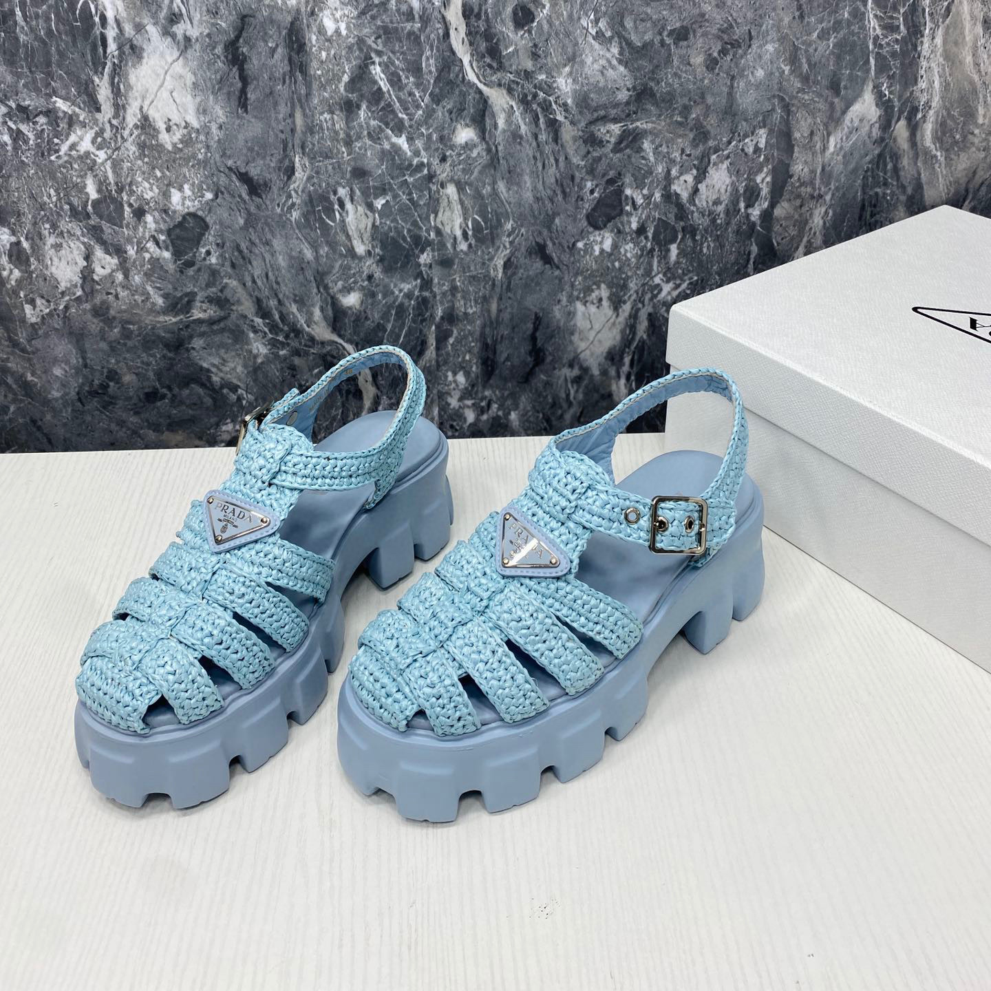 Prada Monolith Fabric Knit Buckle Slide  Sandal (Replica)