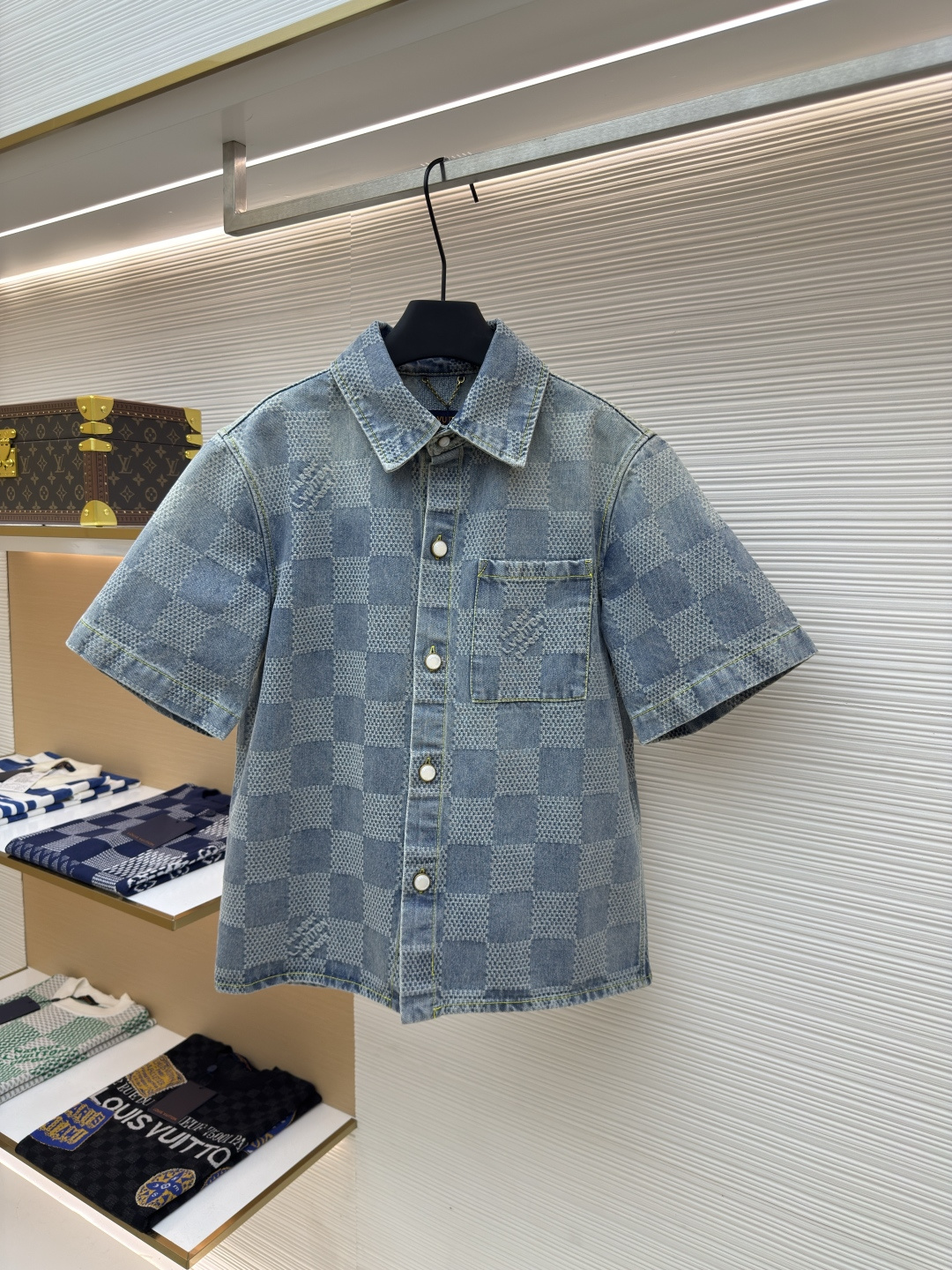 LOUIS VUITTON 棋盘格牛仔短袖衬衫