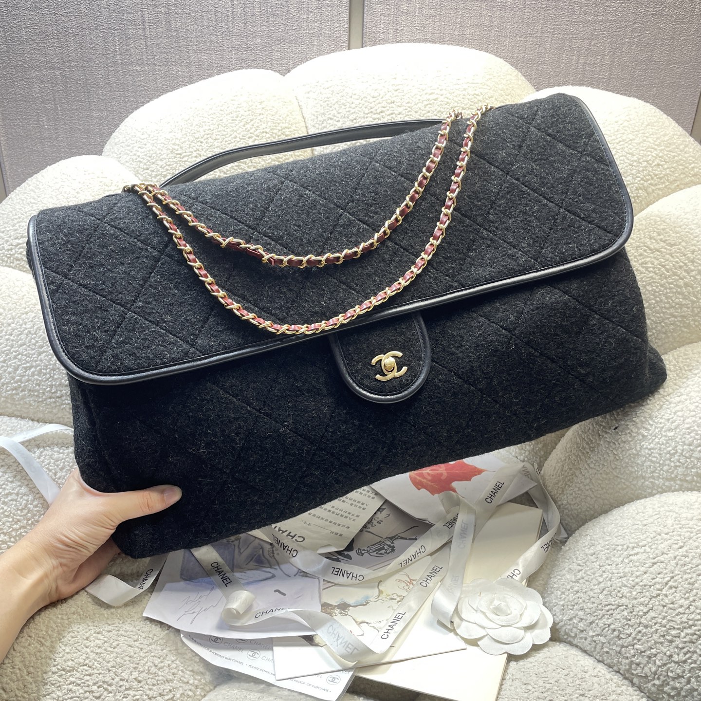 TOP CHANEL Cotton Airport Bag 50-28-8cm- Black