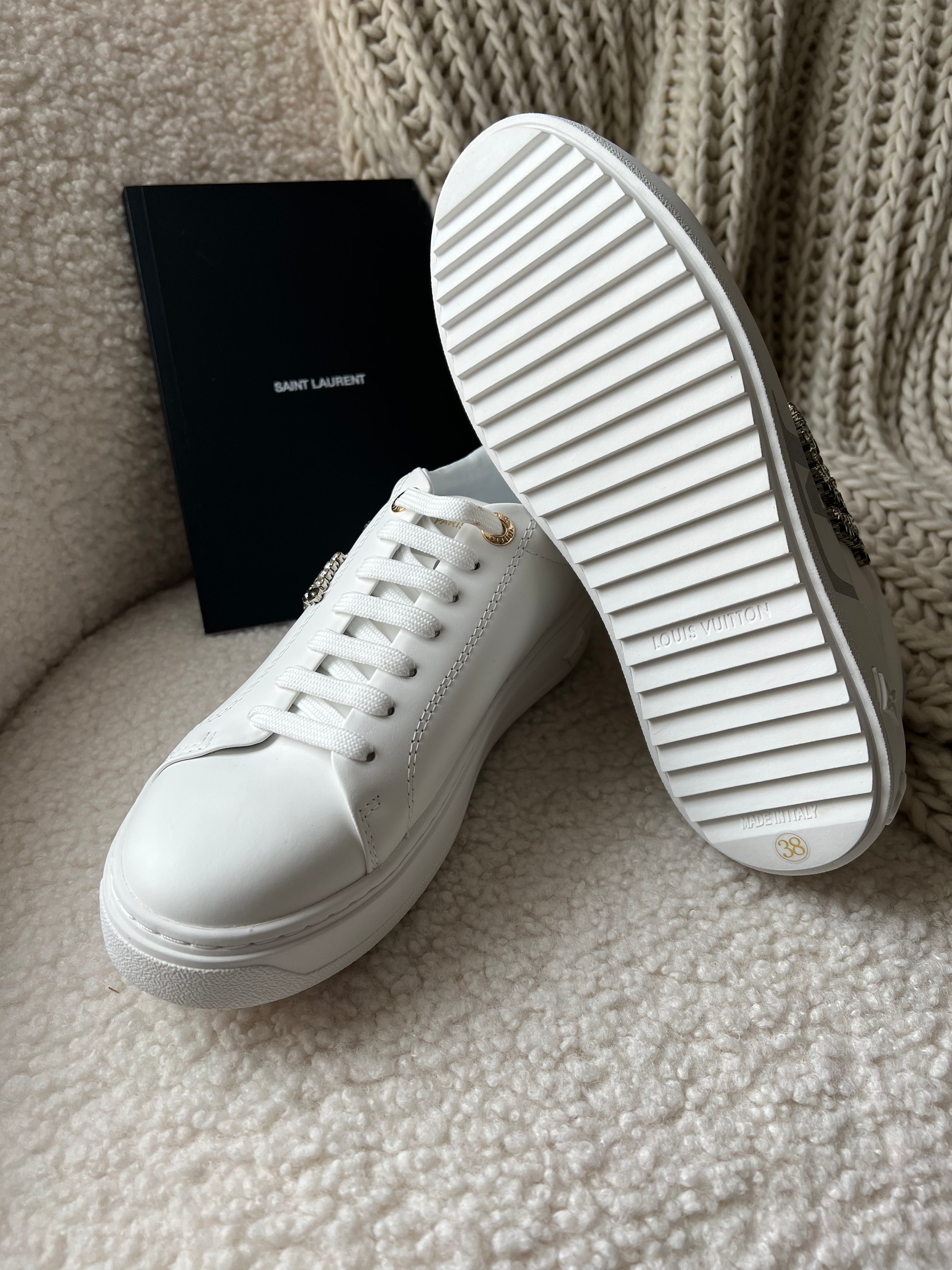 TOP Louis Vuitton LV L*V Time Out Sneakers w Stones Logo 2022 Cruise  - White