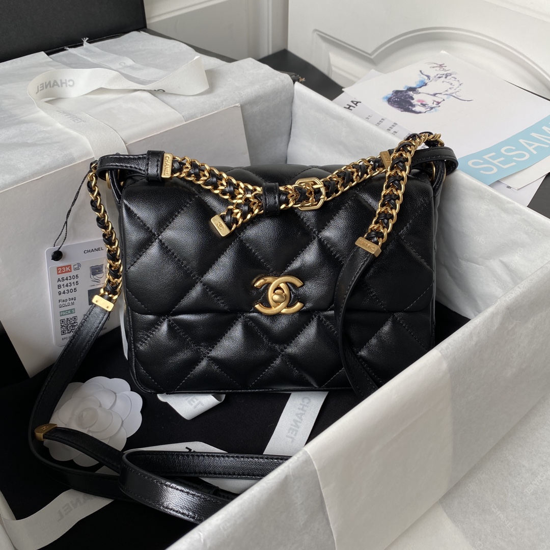 TOP CHANEL Lambskin Bag 21×12.5×5cm - Black