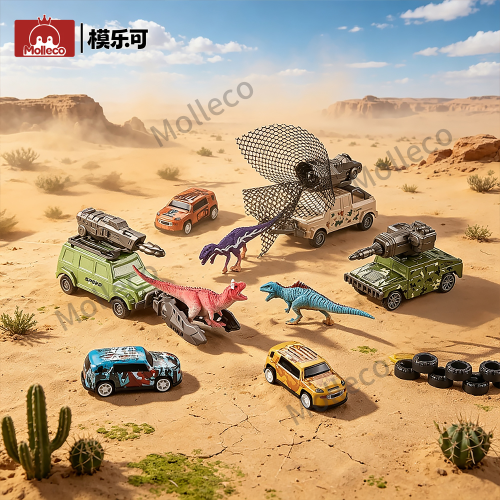 Molleco Dinosaur Figure Car Toys Set for Kids and Childre ST090