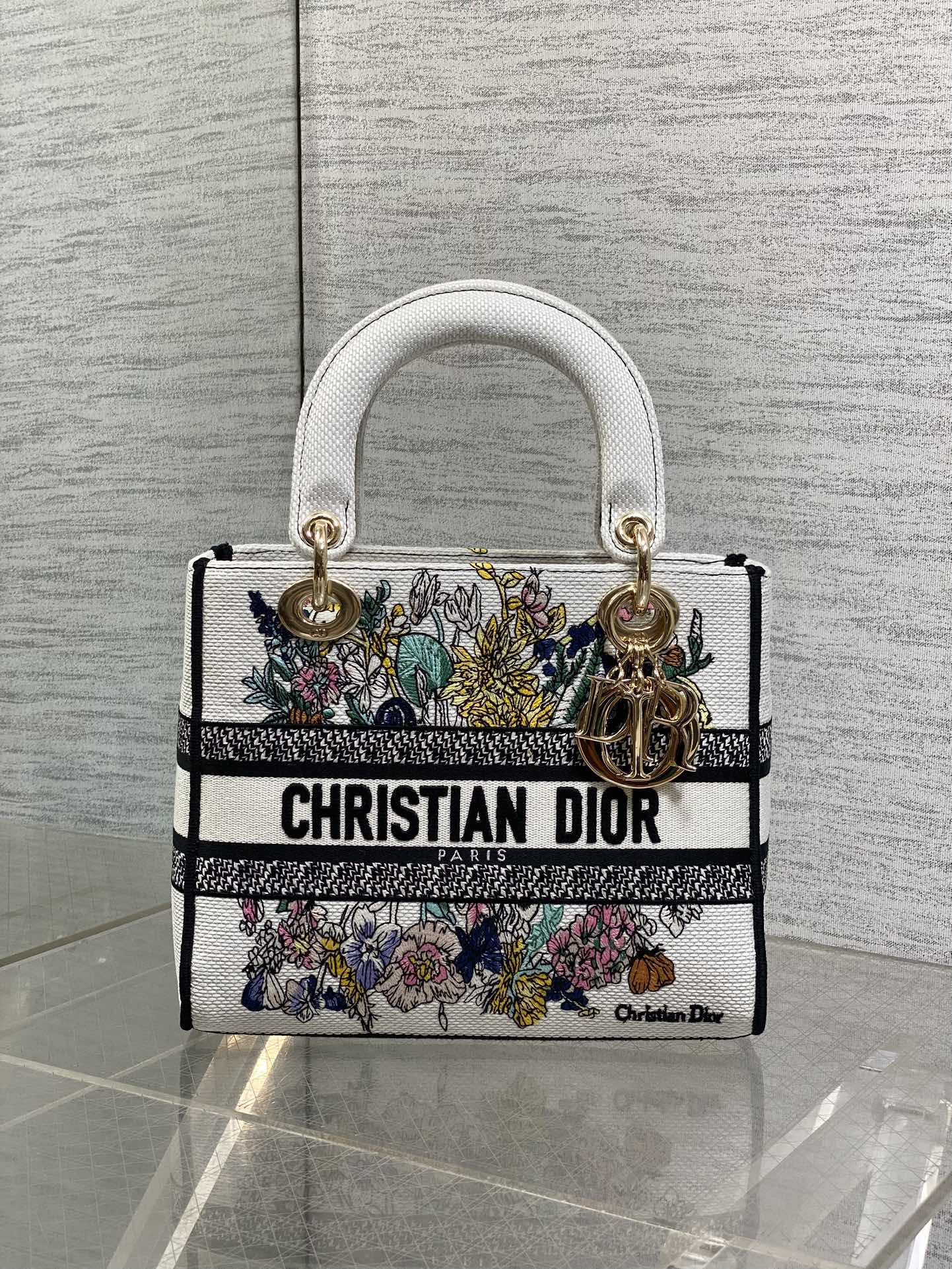 TOP Christian Dior Embroidered Lady Bag 24x11x20cm - White