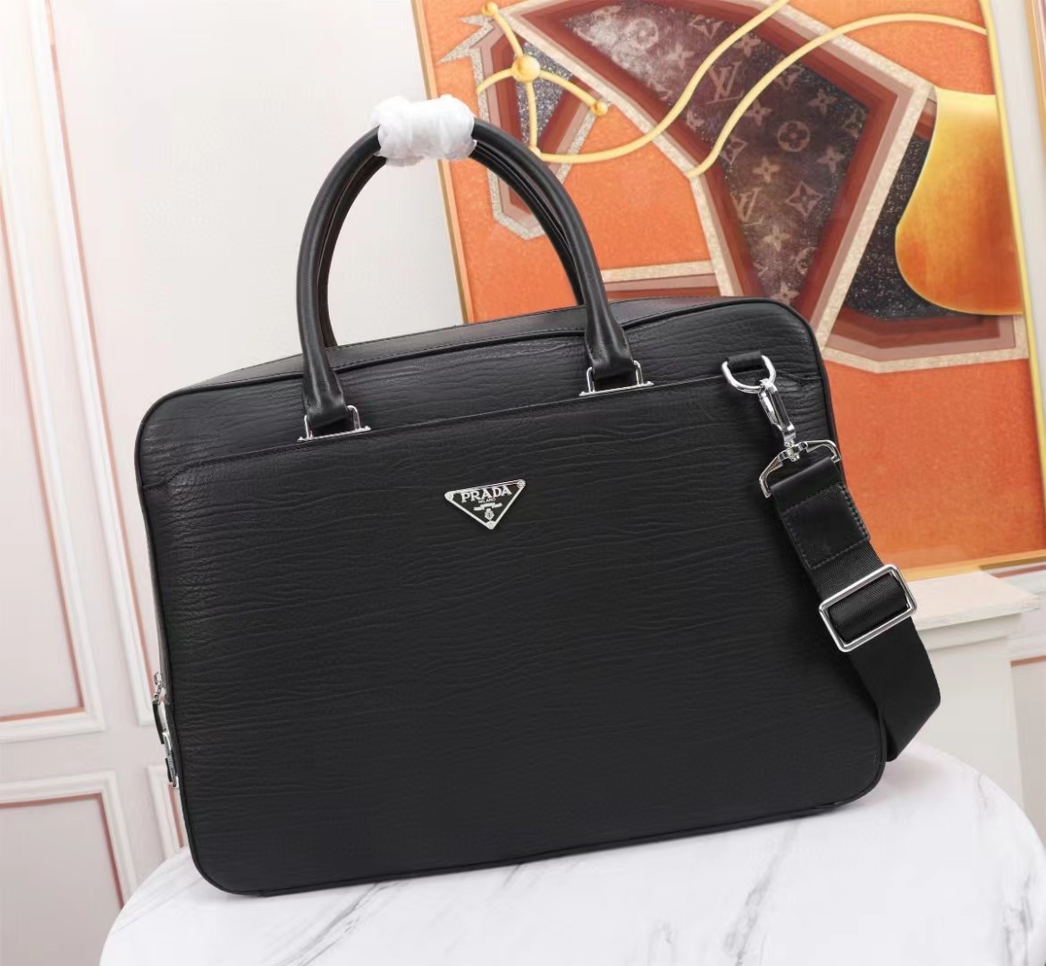 Top PRADA Imported Leather Combination Lock Briefcase Bags 39x30x8 cm