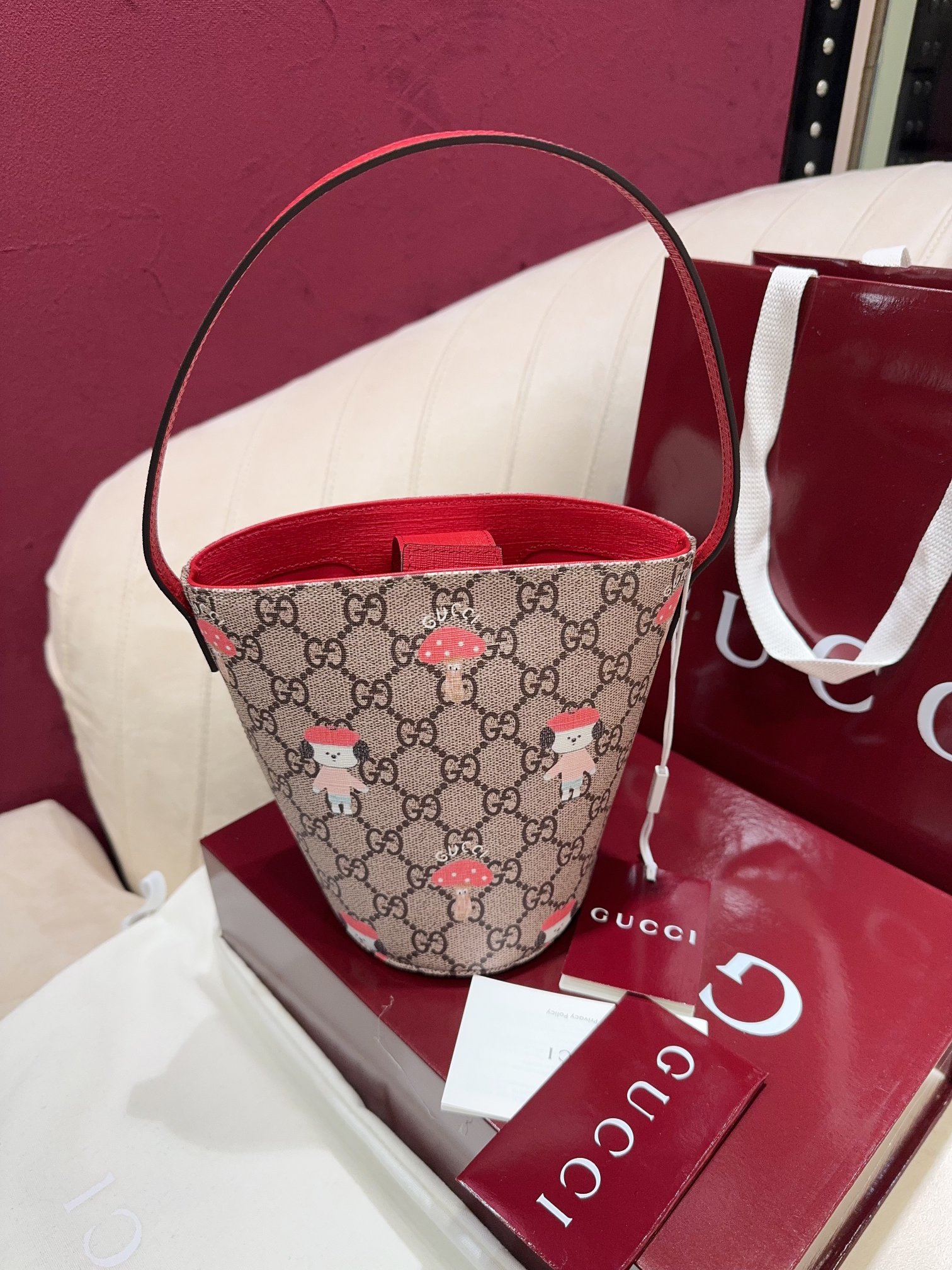 TOP GUCCI Children's Series Small Bucket Bag 18.5*16.5*7.5CM - Brown
