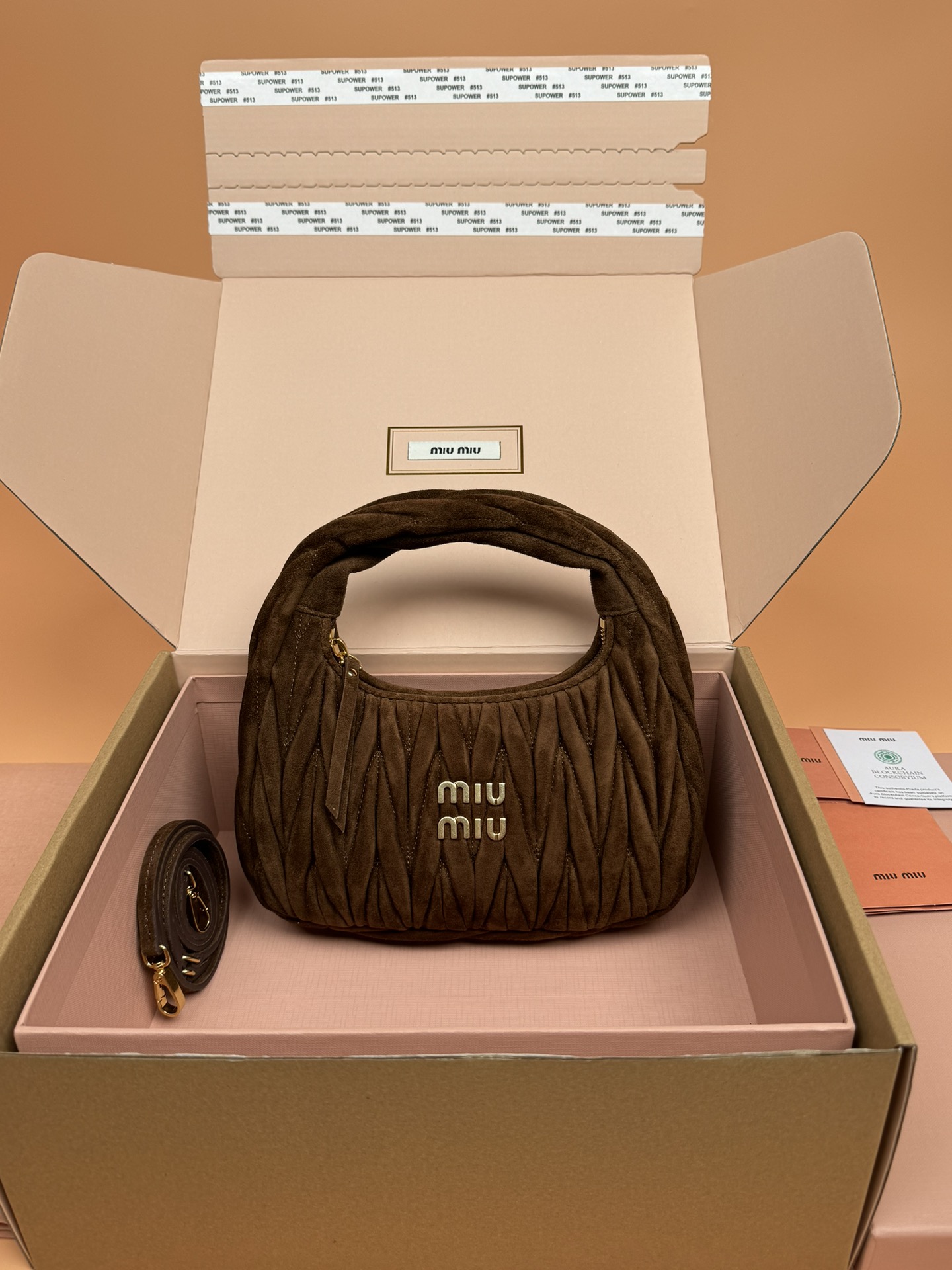 TOP Miu Miu Wander Matelasse Suede Sheepskin Clutch Bag 20*17*6CM - Coffee color