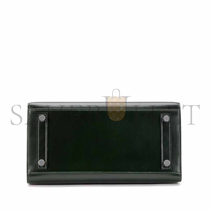HERMÈS BIRKIN 25 SELLIER VERT FONCE BOX CALF PALLADIUM HARDWARE  (25*20*13cm)