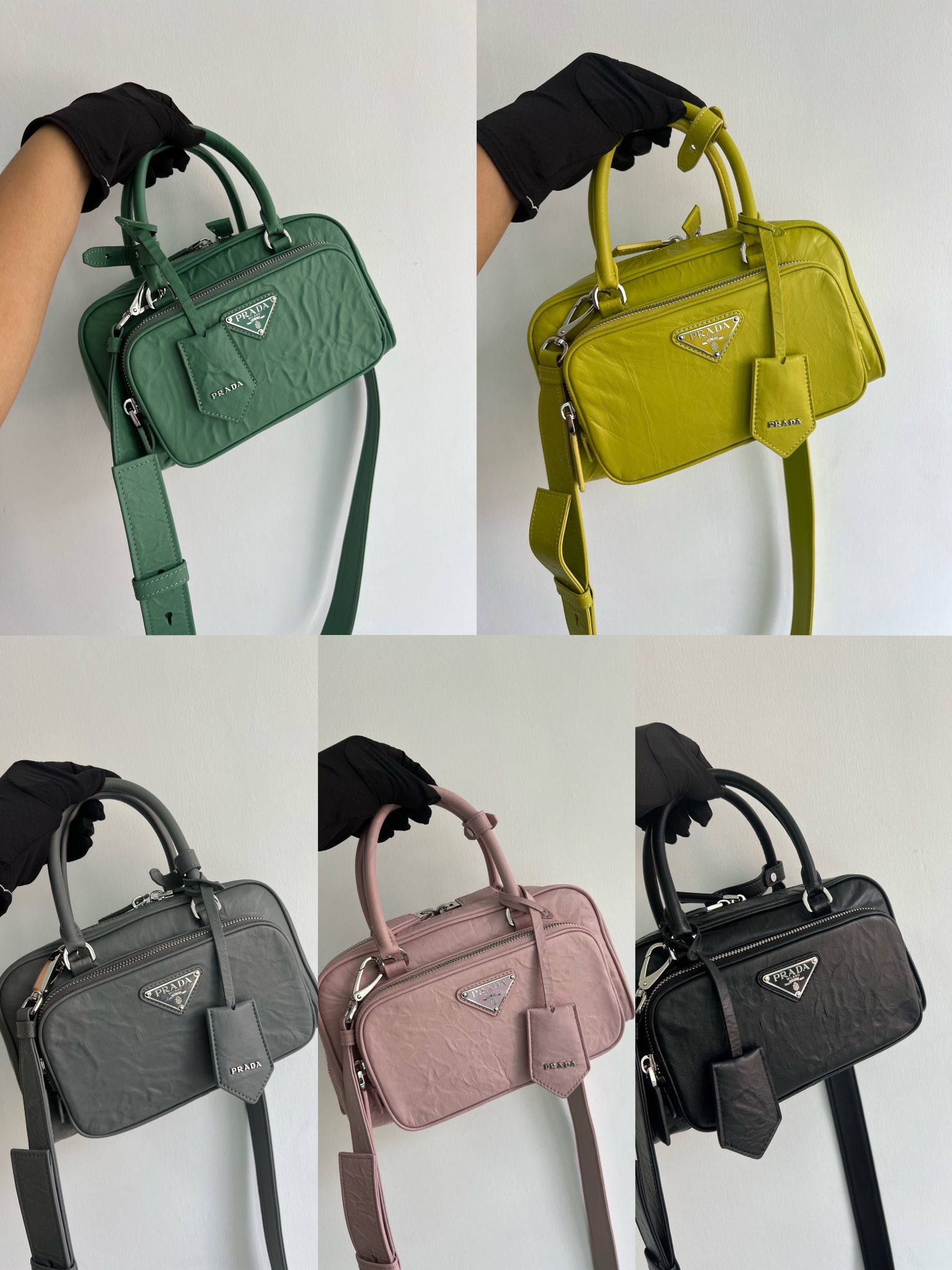 TOP PRADA Retro Lambskin Pleated Handbags 24*12.5*7cm - 5 Colors