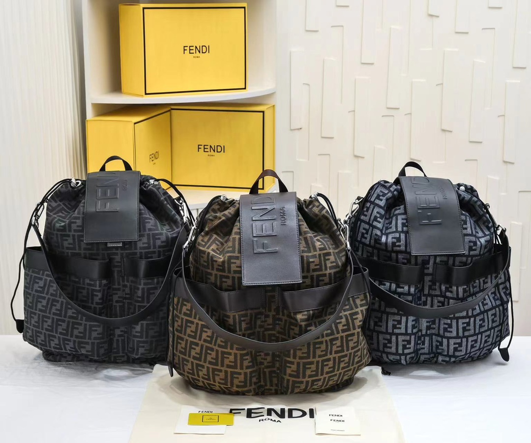 TOP FENDI Large Jacquard Fabric Backpack - 32×16×36cm - Black