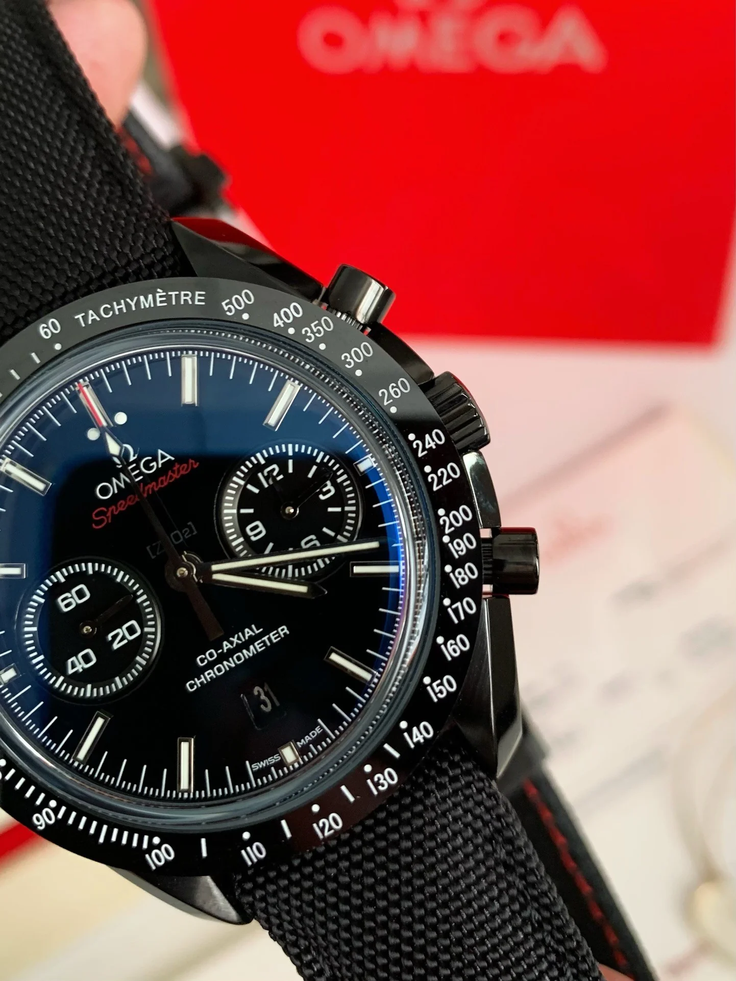 AAAWatch Men Black Ceramic Chronograph Wristwatch Dark Dial Nylon Fabric Strap Automatic Mechanical Sports Watch